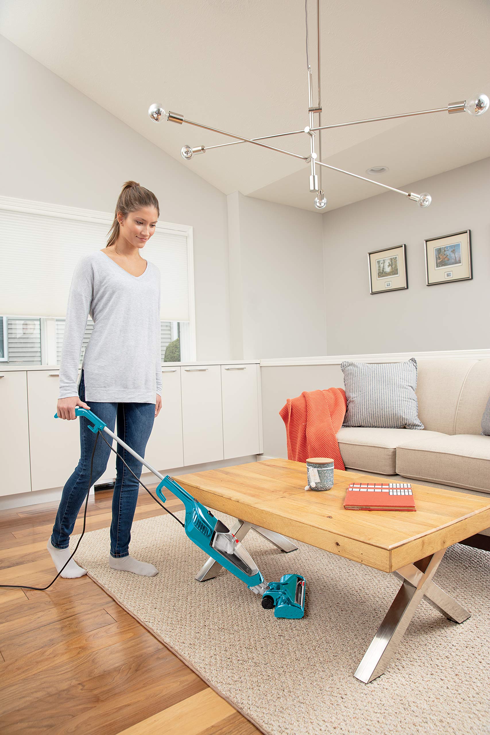 Bissell Featherweight Turbo Lightweight Stick Vacuum with Lift-Off Hand Vacuum & Motorized Brushroll - Powerful Compact Corded Vacuum Cleaner (15 ft Cord) for Hardwood Floors, Carpets, Pet Hair & Home Cleaning