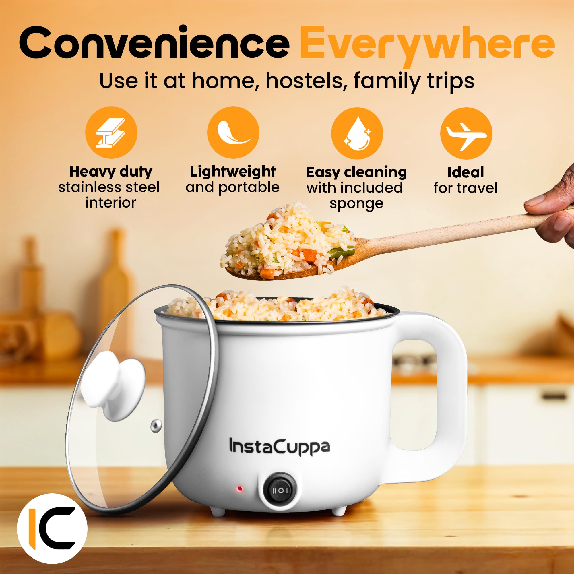 InstaCuppa 3-in-1 Multi Cooker & Steamer Kettle - 1.2L Stainless Steel Inner Pot, Adjustable Temperature Control, Wide Mouth Design - Perfect for Boiling Milk, Tea, Coffee, Eggs & Steaming Vegetables - 600W Fast Heating - Elegant White - Ideal for Home Kitchen, Office, Dorm & Small Spaces