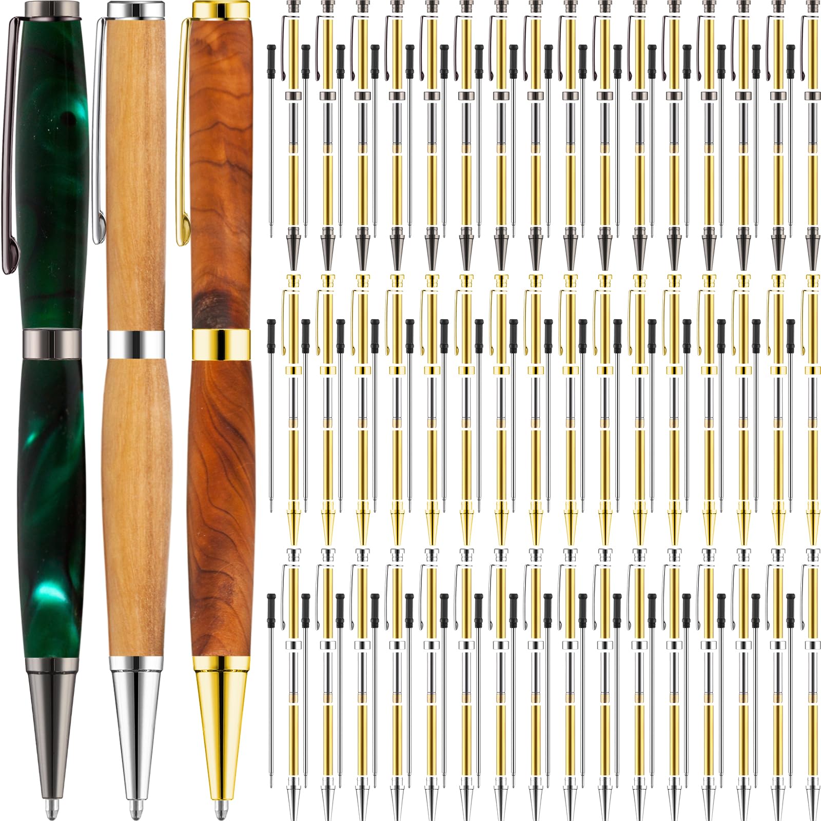 Colarr 60 Pcs 7mm Slimline Twist Pen Kits for Woodturning - Bulk DIY Pen Making Kit with Refills (Black, Silver, Gold) - Perfect for Woodworking Projects, Handmade Gifts & Crafting Enthusiasts