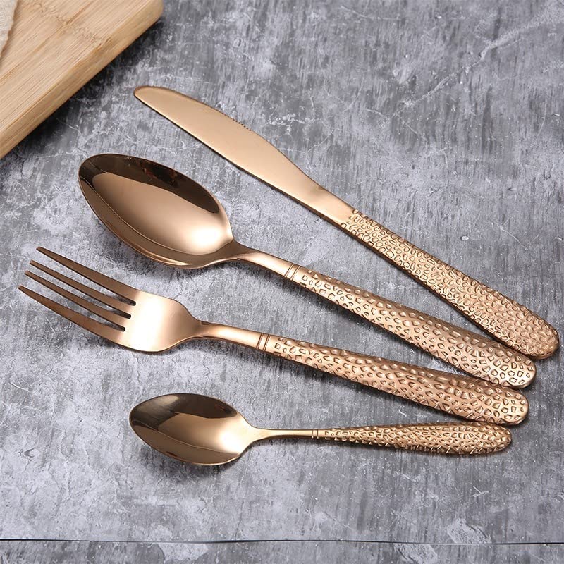 24-Piece Rose Gold Silverware Flatware Cutlery Set - Elegant Stainless Steel Dinnerware with Forks, Knives & Spoons for Wedding, Party & Home Dining (Plastic Handle, Dishwasher Safe)