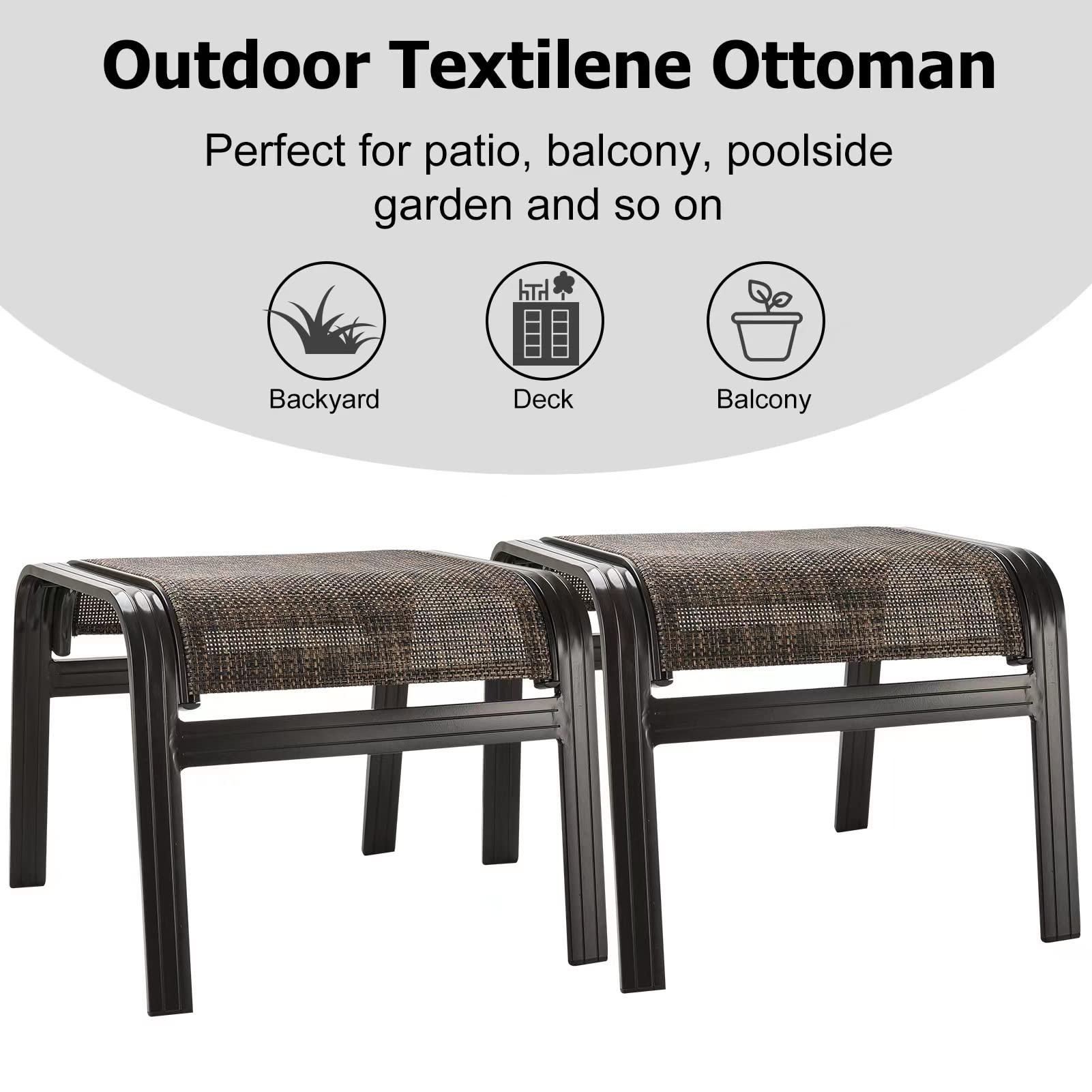 2-Piece Brown Wicker Patio Ottoman Footstool Set - Aluminum Frame Outdoor Foot Rest & Small Seat for Garden, Deck, Poolside, and Patio Relaxation
