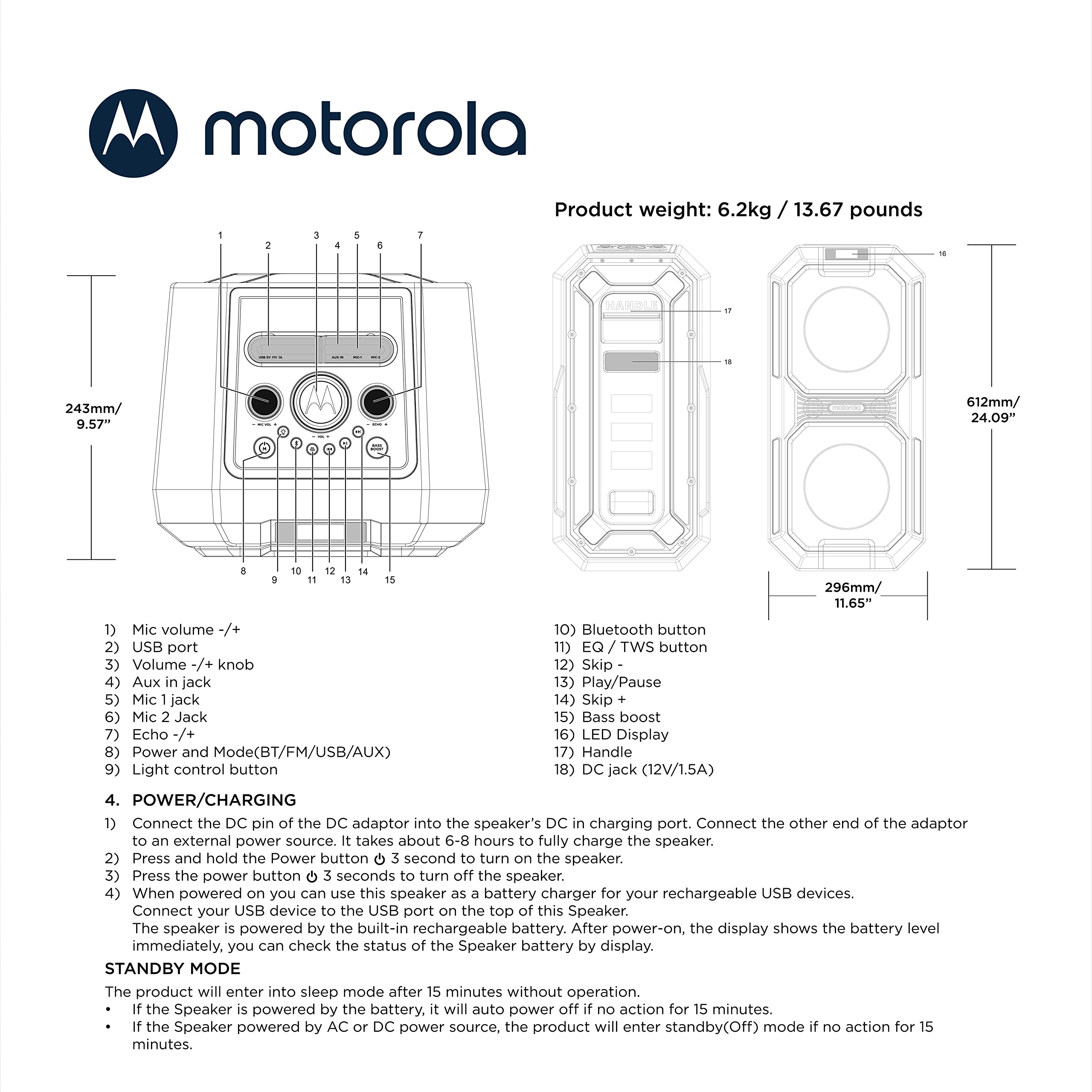 Motorola ROKR 820 80W Portable Bluetooth Speaker with Built-in Subwoofer & LED Lights - Wireless Speaker for iPhone Android, IPX4 Waterproof, HD Sound for Outdoor Parties, Beach, Pool & Home Use