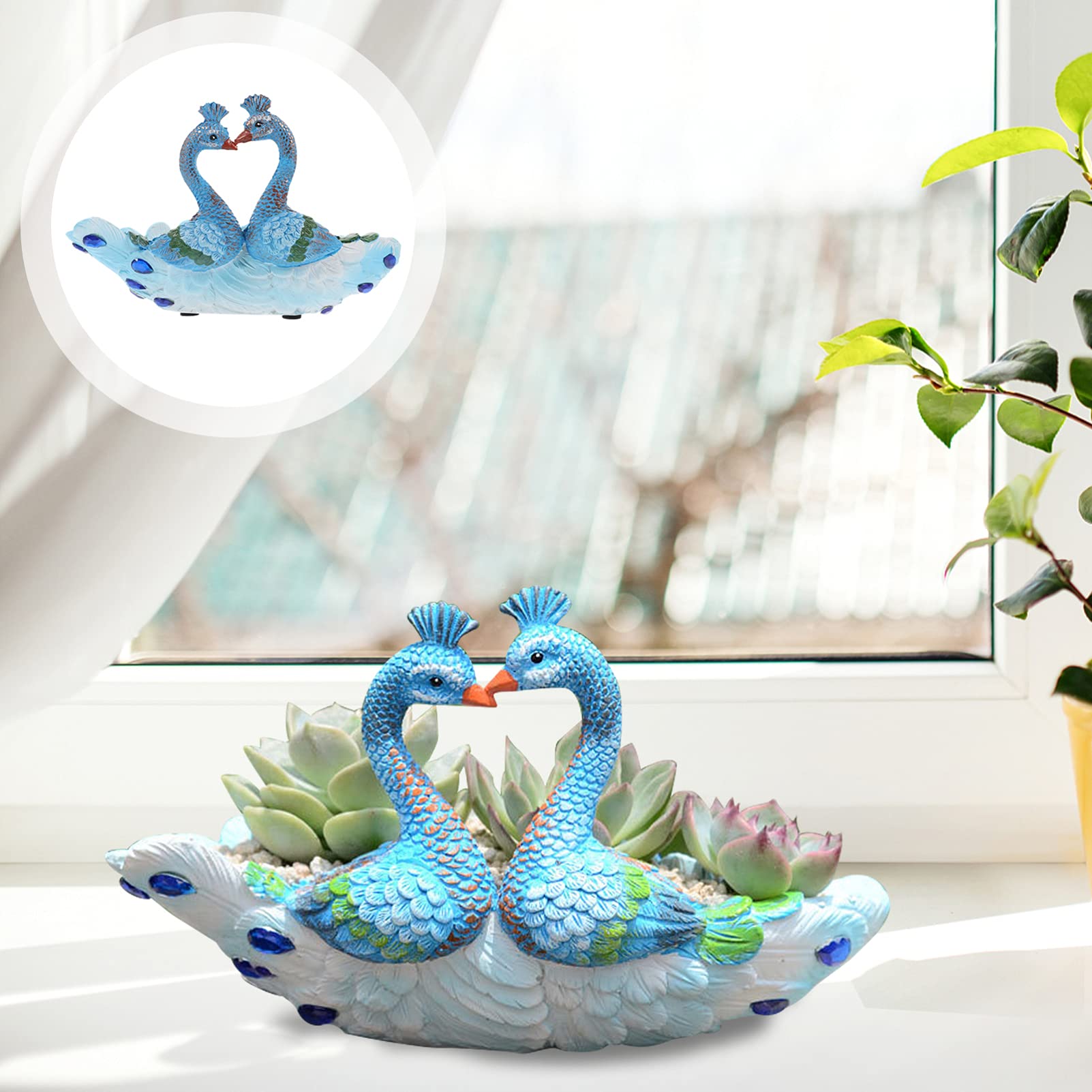 BESPORTBLE Cute Peacock Doll Succulent Flower Pot - Natural Resin Animal Planter for Succulents, Cactus, Garden Decor - Creative Exterior Planter Box for Home, Office, and Outdoor Decor