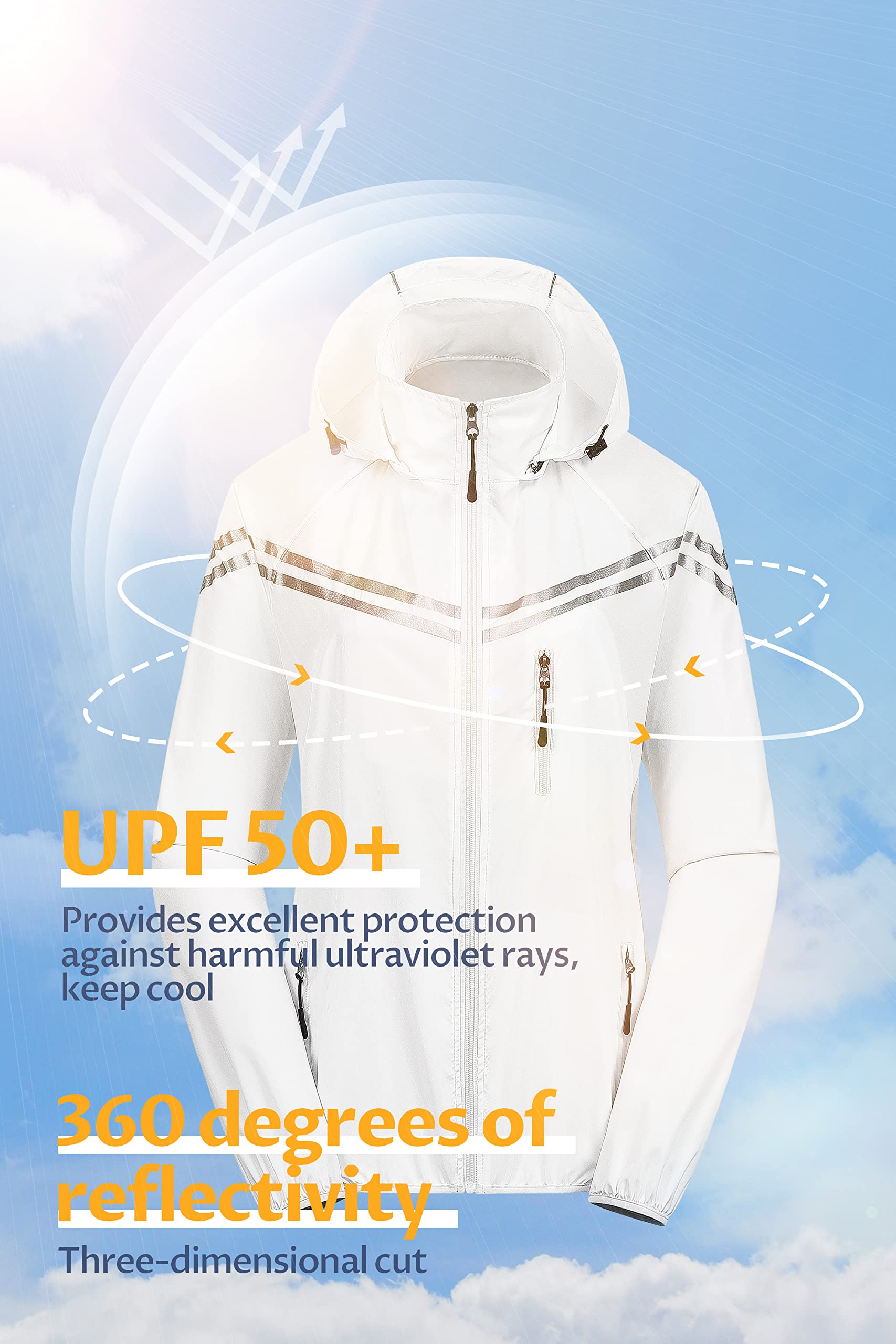 CREATMO Women's Waterproof Running Jacket - Reflective Windbreaker with Detachable Hood - Lightweight Packable Raincoat for Cycling, Hiking & Outdoor Activities