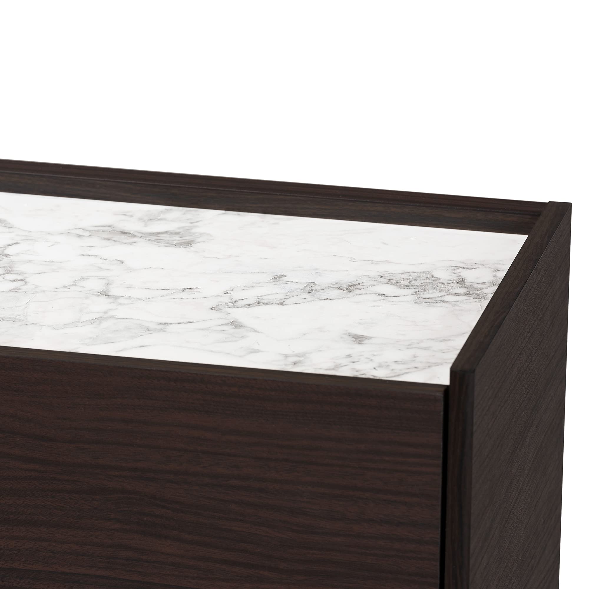 Baxton Studio Walker Modern Shoe Cabinet - Dark Brown & Gold Wood with Faux Marble Top | Entryway Storage Organizer for Hallway, Bedroom & Closet