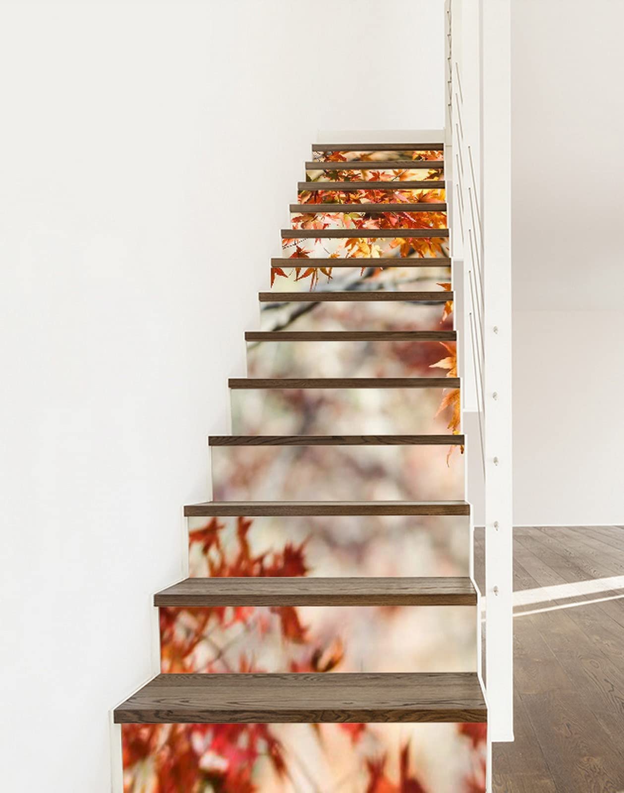 3D Self-Adhesive Removable Stair Stickers - Autumn Forest Maple Leaves Design, Orange Yellow Vinyl Decals for Stairs, Kitchen Tiles & Walls (13-Piece Set) | Perfect for Home Decor, Seasonal Decorations & DIY Interior Design