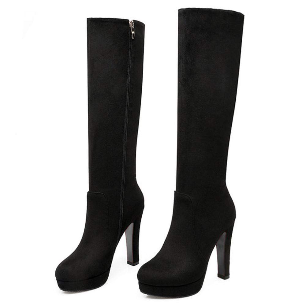 Scaruki Women's Elegant Mid-Calf Boots with Block Heels & Platform - Stylish Fall/Winter Fashion for Office, Party & Night Out