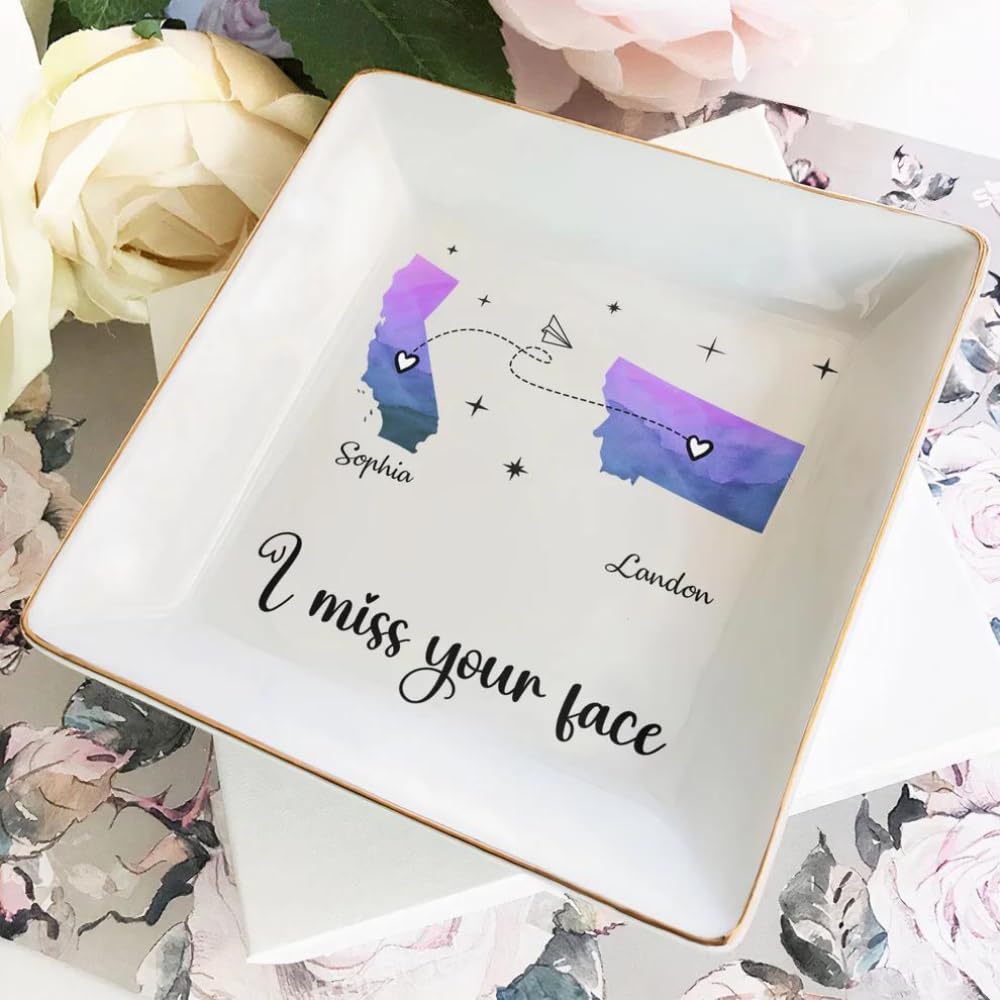 Custom I Miss Your Face Jewelry Dish - Personalized Jewelry Tray for Best Friends & Long Distance Relationships - Heartfelt Gift for Her - Perfect for Home Decor & Keepsake Storage