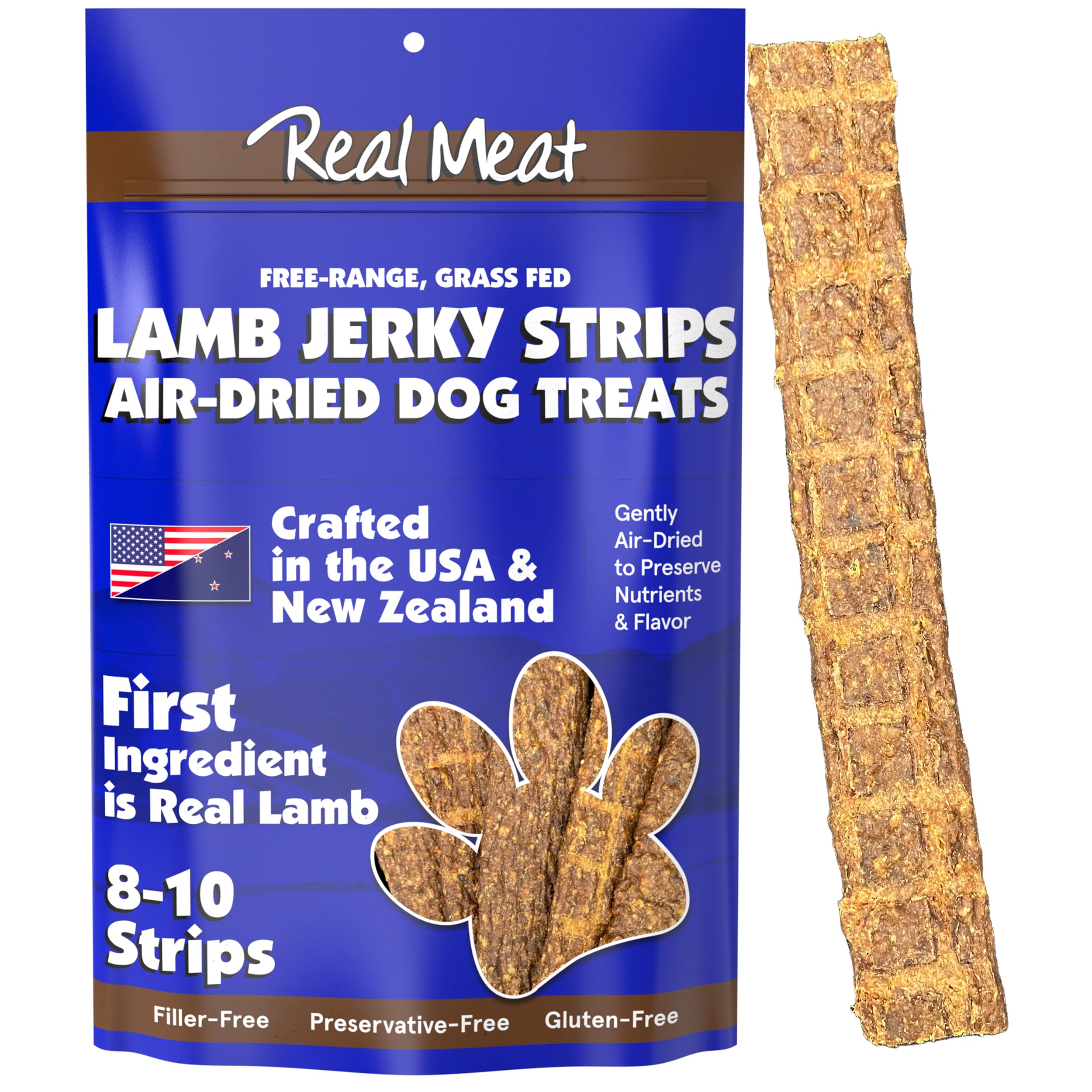 Premium Grain-Free Lamb Jerky Dog Treats - 8oz All-Natural Air-Dried Strips Made with 95% Human-Grade Grass-Fed Lamb - Healthy Training Snacks for Small & Large Dogs - Perfect for Outdoor Adventures, Training Rewards & Daily Treats