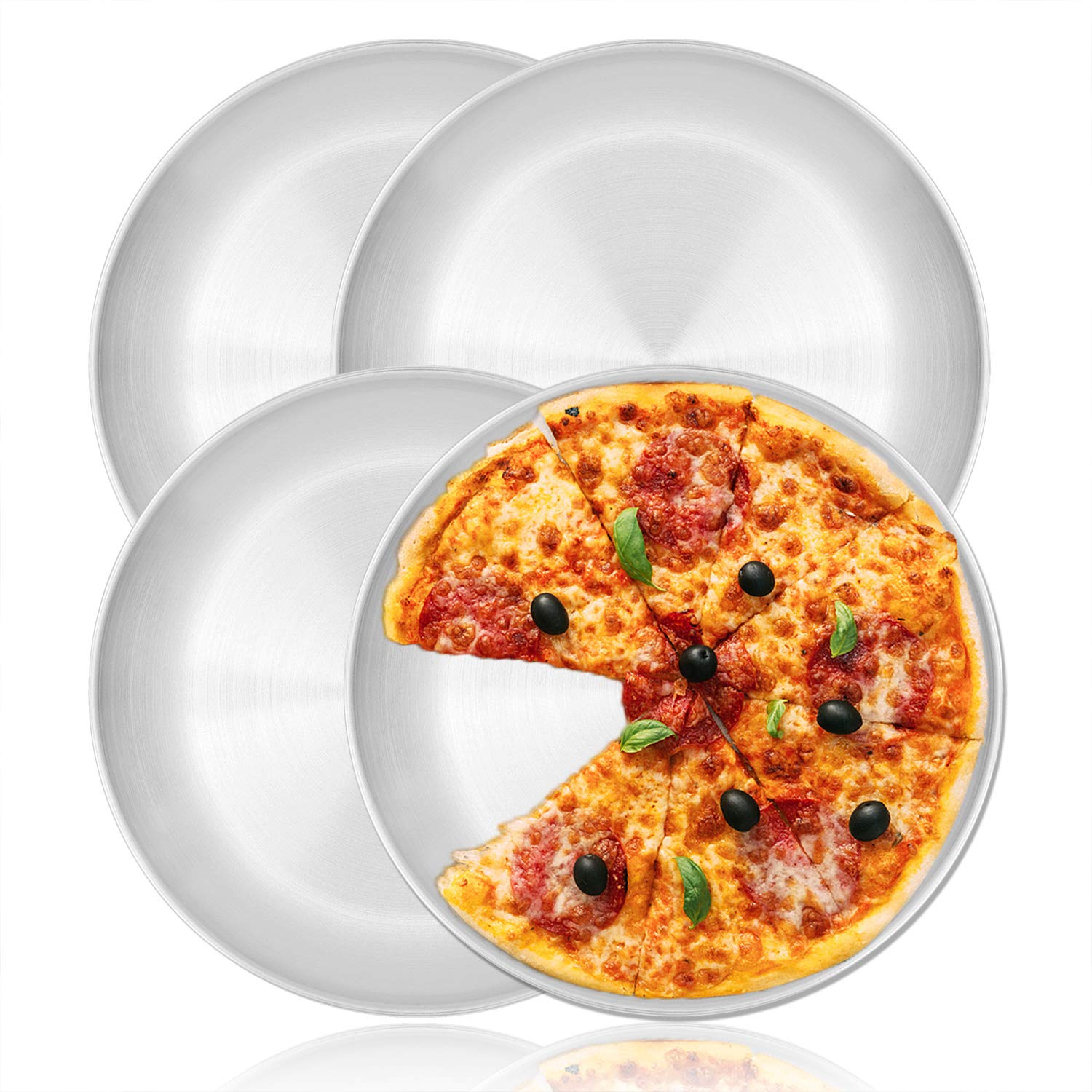 Premium 304 Stainless Steel Plates - 10 Inch Set of 4, Heavy Duty Serving Trays for Pizza, Steak, BBQ & Party Buffet - Dishwasher Safe & Rustproof for Restaurant, Catering & Home Kitchen Use