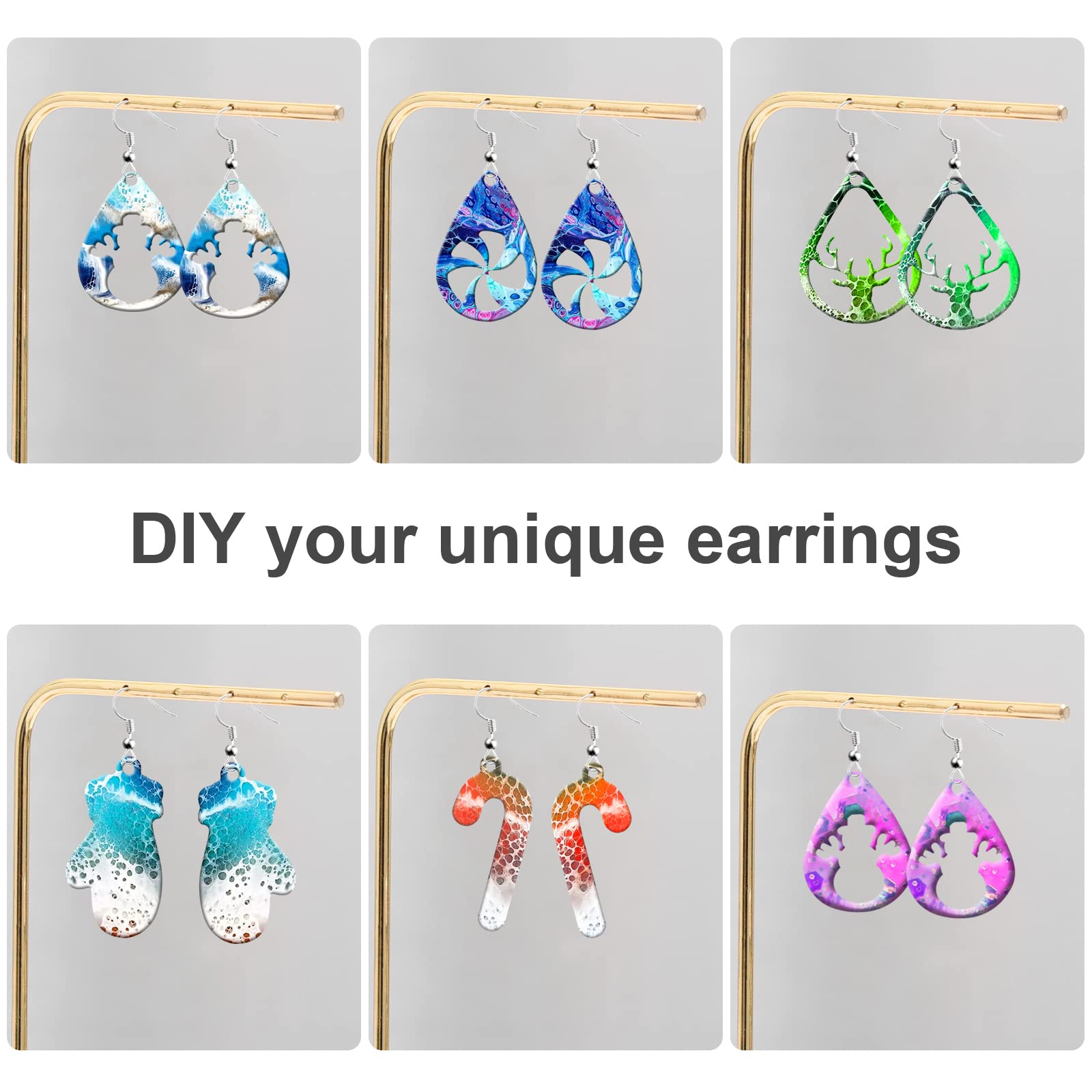 105Pcs DIY Resin Earring Molds Kit with 5 Christmas Silicone Molds - Jewelry Making Supplies for Epoxy Casting, Includes Earring Hooks - Perfect for Handmade Unique Earrings, Gifts & Holiday Crafts