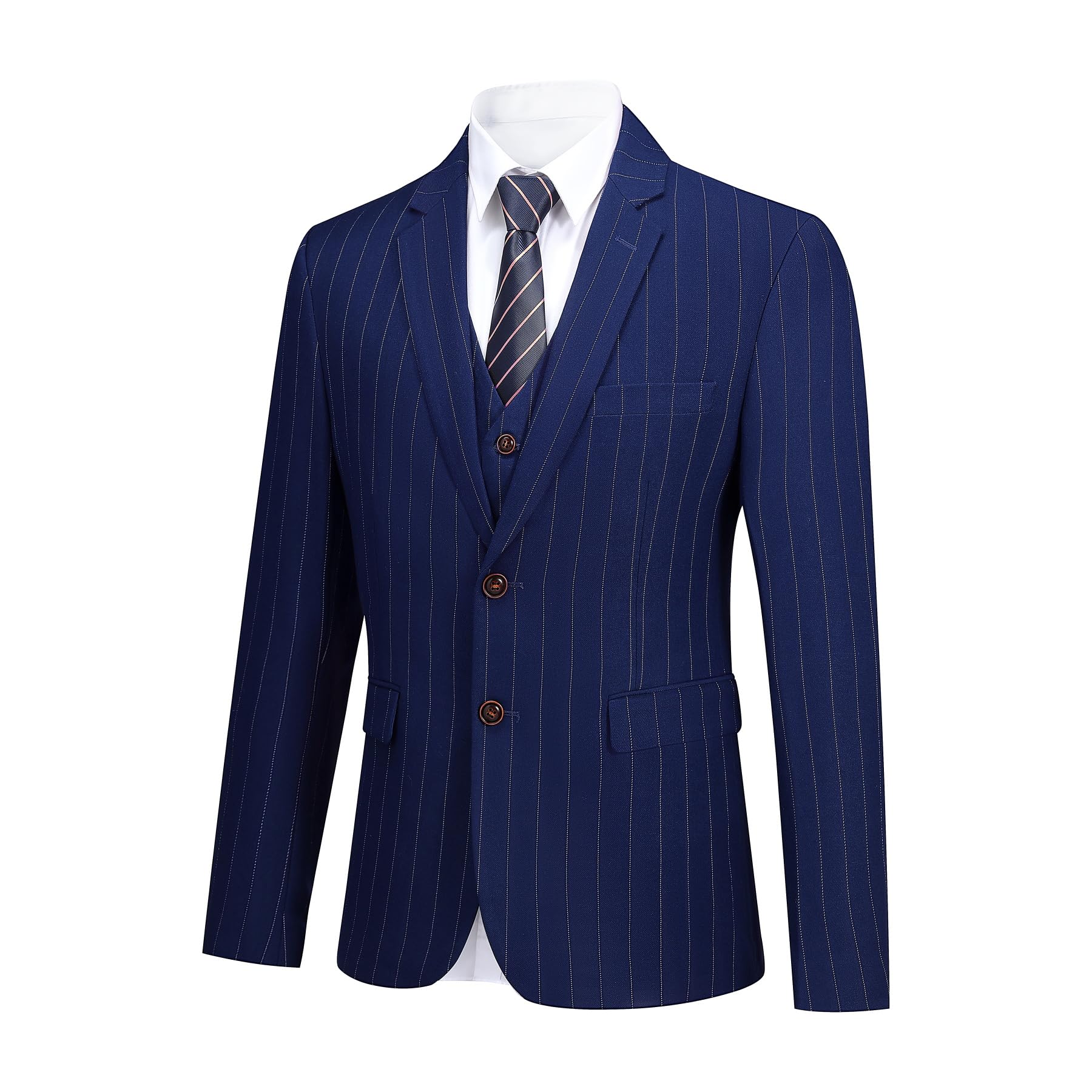 Cloudstyle Men's 3-Piece Stripe Suit Set | Slim Fit 2-Button Tuxedo Blazer with Vest & Trousers | Formal Business Attire for Weddings, Prom & Office Events