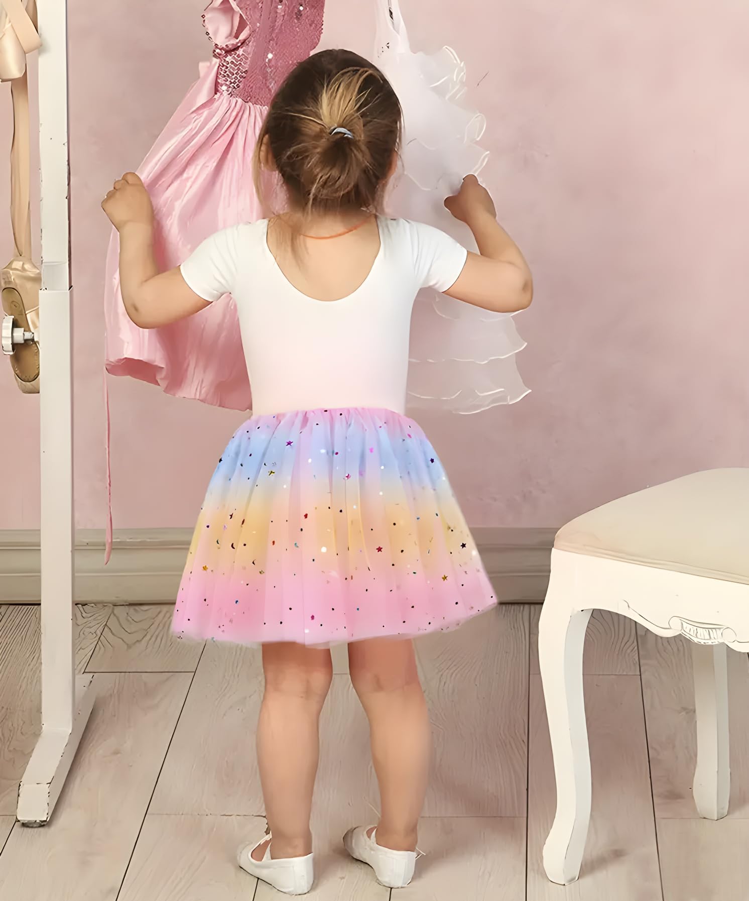Jastore Girls Layered Rainbow Tutu Skirt - Ballet Dance Dress with Ruffle Tiered Design for Kids, Toddlers & Teens - Perfect for Dance Recitals, Birthday Parties, Halloween Costumes & Playtime