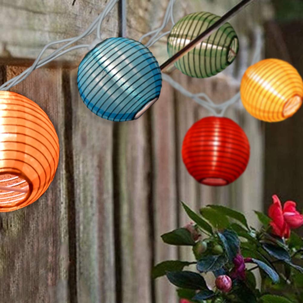 Multicolor Lantern String Lights - 8.5Ft Outdoor Hanging Lights with 10 Mini Nylon Lanterns, Plug-in Patio Lighting for Wedding, Party, Bistro & Bedroom Decor | Perfect for Backyard, Garden, and Indoor Ambiance