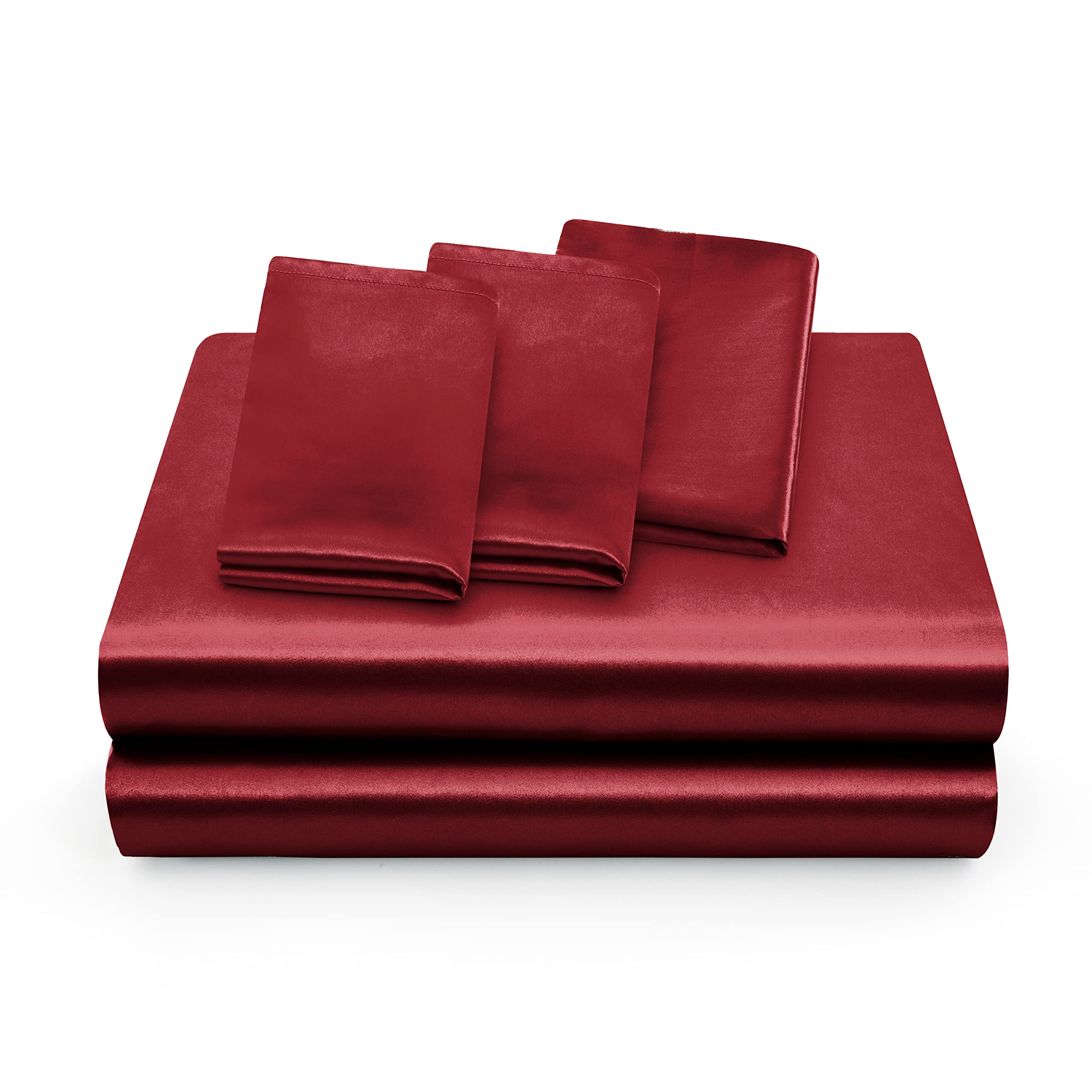 Entisn 5-Piece Silky Satin Sheet Set - Queen Size Luxury Bedding in Burgundy | Ultra Soft & Breathable Satin Sheets Includes Fitted Sheet, Flat Sheet & 3 Pillowcases | Perfect for Master Bedroom, Guest Room & Hotel Style Decor