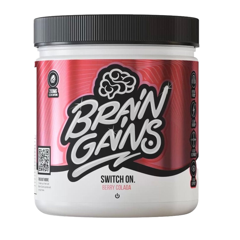 Brain Gains Switch On Berry Colada Nootropic Supplement 225g - Boost Focus & Energy for Workouts, Study & Gaming