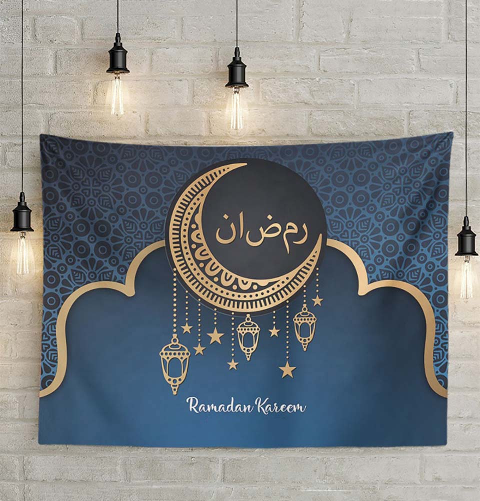 Ramadan Kareem Islamic Wall Hanging - 51x59 Inch Crescent Moon Tapestry Decor for Eid, Home & Mosque - Perfect for Ramadan Nights, Iftar Gatherings & Spiritual Celebrations