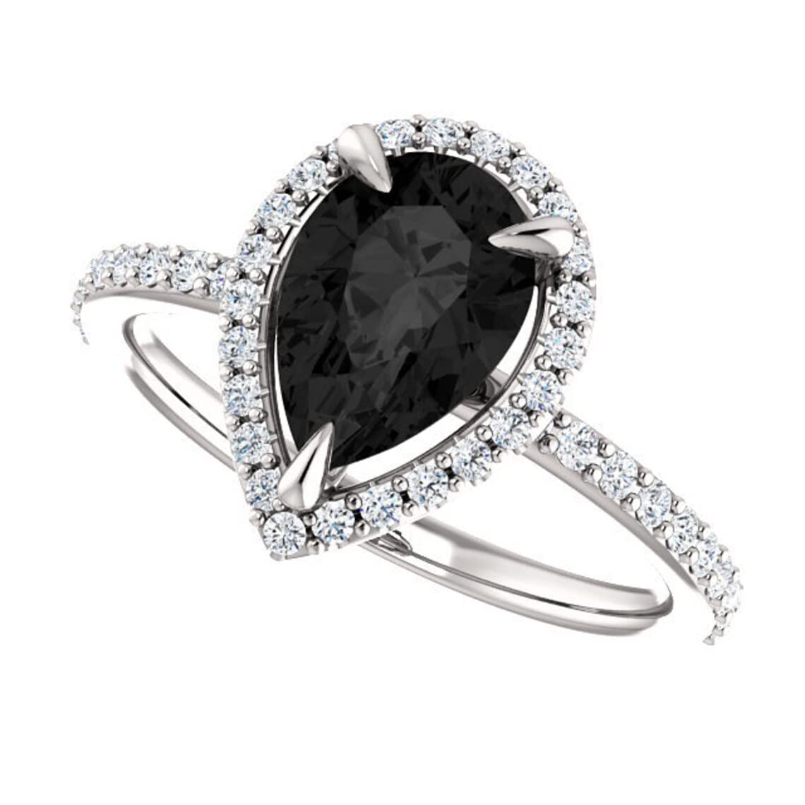 1 CT Natural Black Diamond Halo Pear Shape Engagement Ring in 10K White Gold – Elegant Tear Drop Black Diamond Ring for Women, Perfect for Proposals, Weddings & Special Occasions (Size 5.5)
