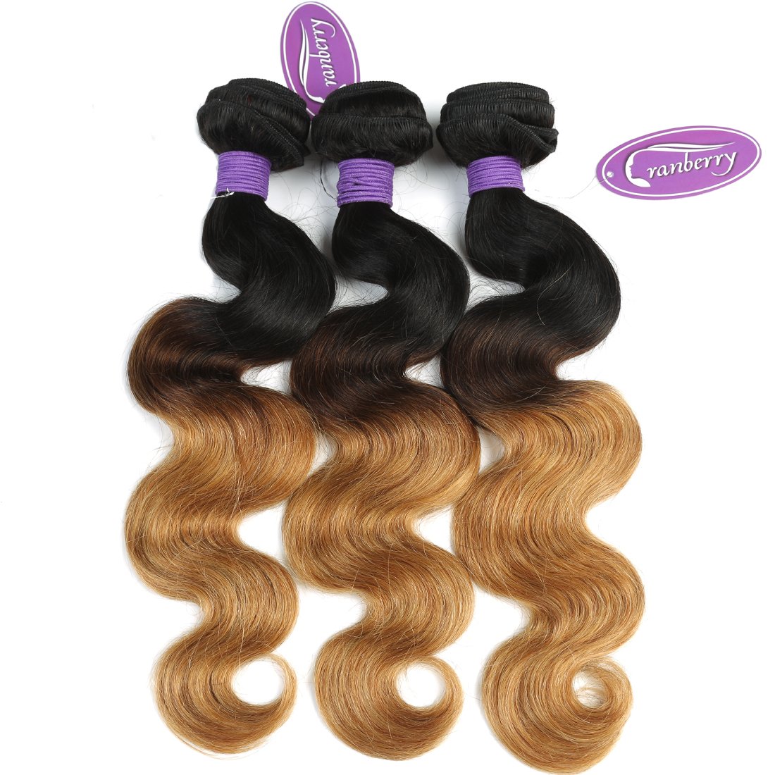 Brazilian Virgin Human Hair Bundles - 100% Unprocessed Body Wave Ombre Hair Wefts (3 Bundles 12