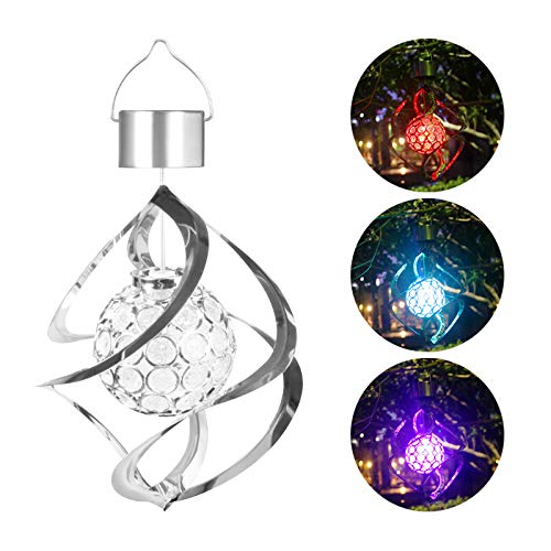 Solar Powered Spiral Wind Spinner with Color Changing LED Lights - Outdoor Garden Decor, Patio Hanging Lamp for Yard, Lawn & Backyard Decoration | Weatherproof & Energy Efficient Landscape Lighting