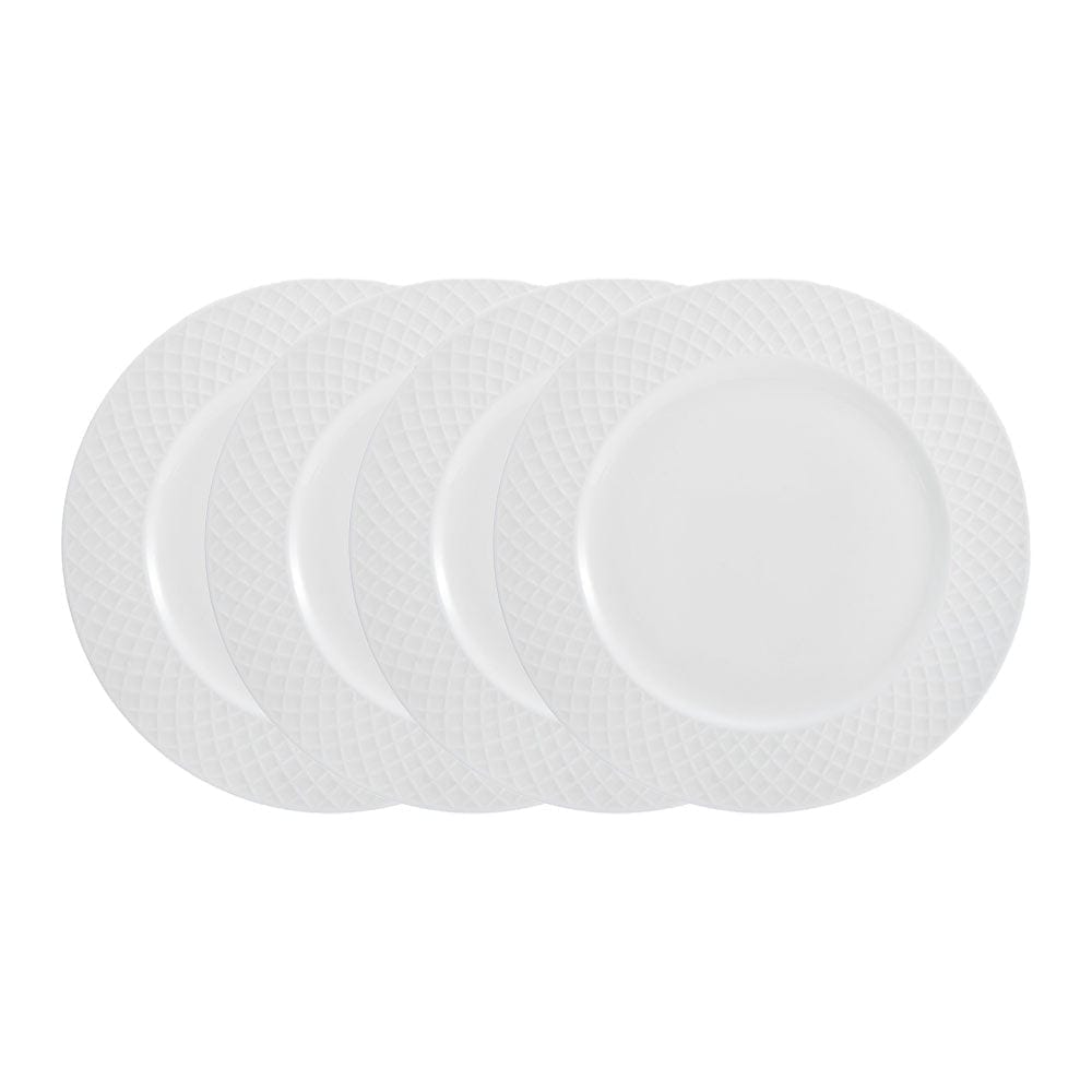 Premium Trellis White Porcelain Dinner Plates - Set of 4 - Elegant Dinnerware for Formal Dining, Wedding Registry & Home Decor