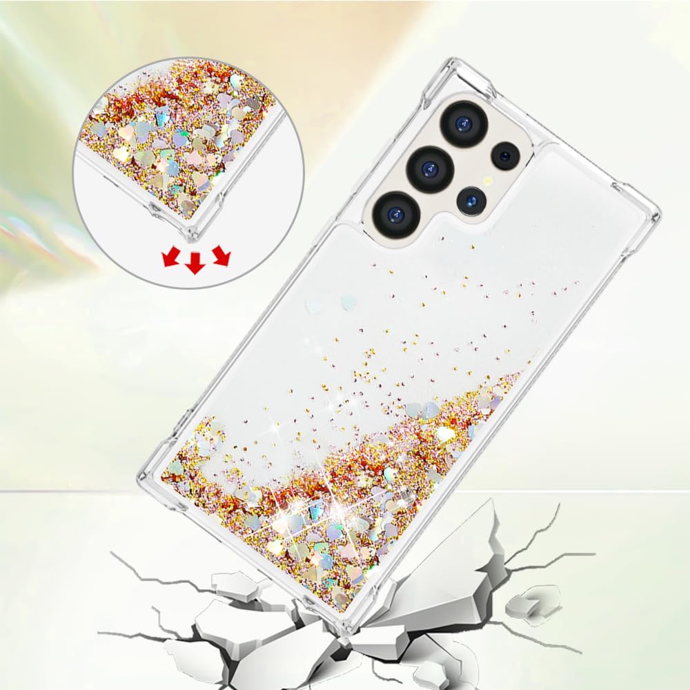 YuhooTech Glitter Quicksands Phone Case for Samsung Galaxy S24 Ultra with Neck Strap - Stylish Protective Cover with Lanyard for Everyday Use, Travel & Outdoor Activities