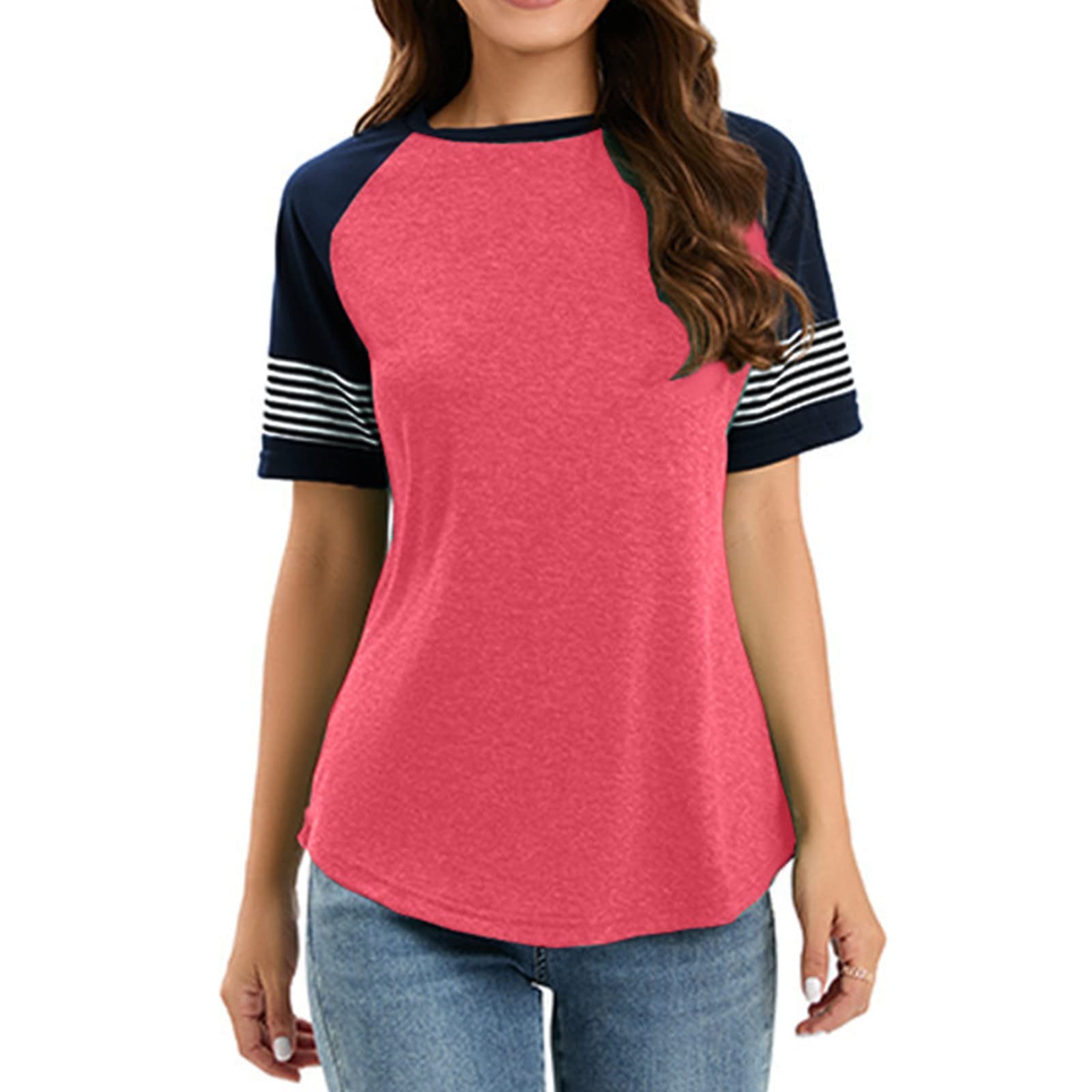 Women's July 4th Independence Day Turtleneck Crop Tees - Fashionable Multicolor Gradient Round Neck Short Sleeve Floral Tops | Perfect for Summer Parties, Patriotic Celebrations & Casual Outfits