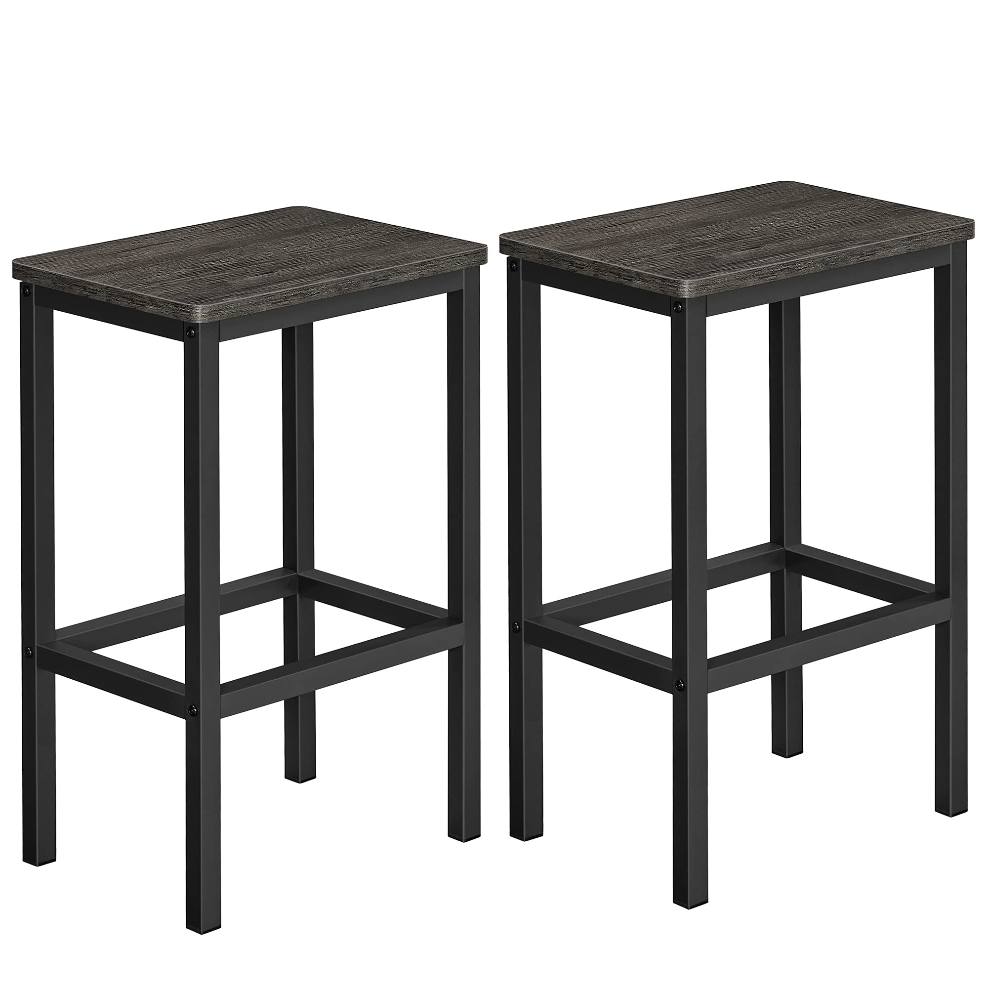 VASAGLE Industrial Bar Stools Set of 2 - Adjustable Height Kitchen Counter Stools with Footrest, Charcoal Gray & Black Metal Bar Chairs for Breakfast Nook, Living Room, Party Room & Home Bar Decor - ULBC065B04