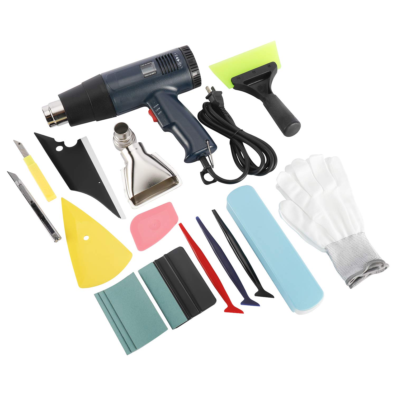 NovelBee Car Vinyl Wrap Tool Kit with Heat Gun, Squeegees, Scraper, Utility Knife & Blades - Professional Auto Film Window Tint Installation Tools for DIY Vehicle Wrapping & Decal Application