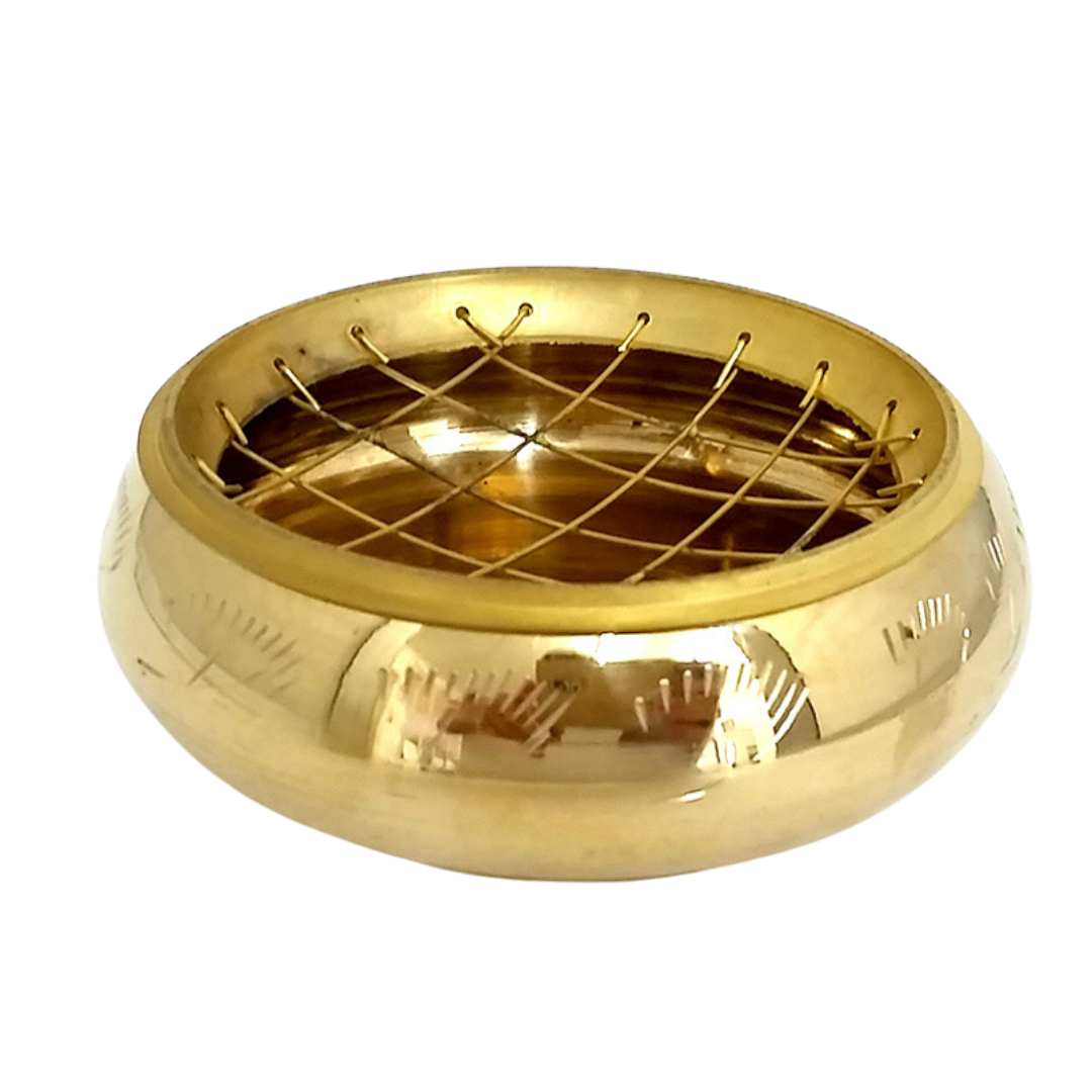 Premium Brass Incense Charcoal Burner - 10cm Flat Etched Design for Aromatherapy, Meditation & Home Decor