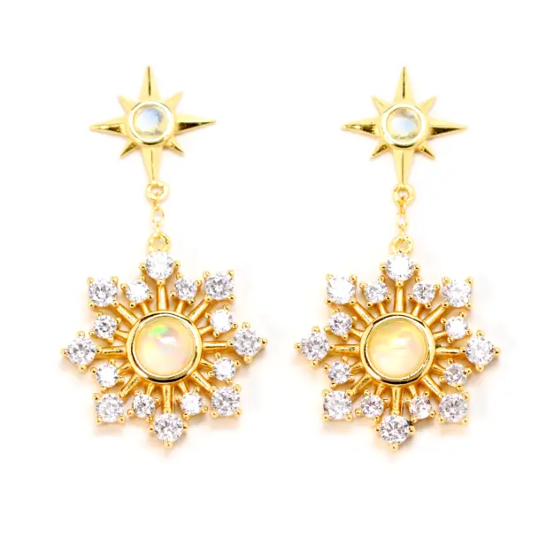 Opal Burst Drop Earrings for Women - Elegant Dangle Earrings with Genuine Opal Gemstone | Perfect for Weddings, Parties & Special Occasions