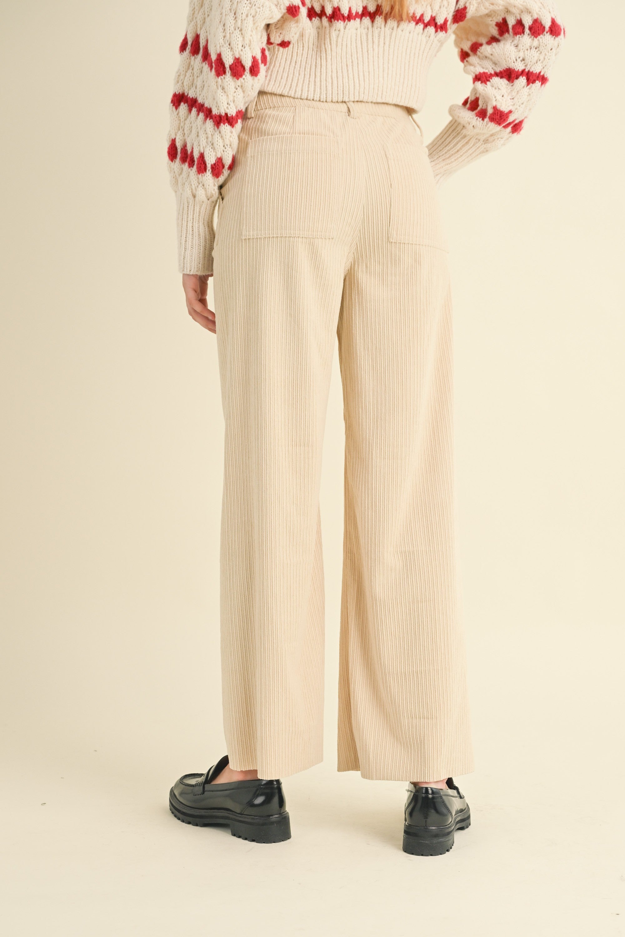 Stylish Beige Corduroy Pants with Pockets - Comfortable & Trendy Mixed Fabric for Women | Perfect for Casual Wear, Office Outfits & Fall Fashion
