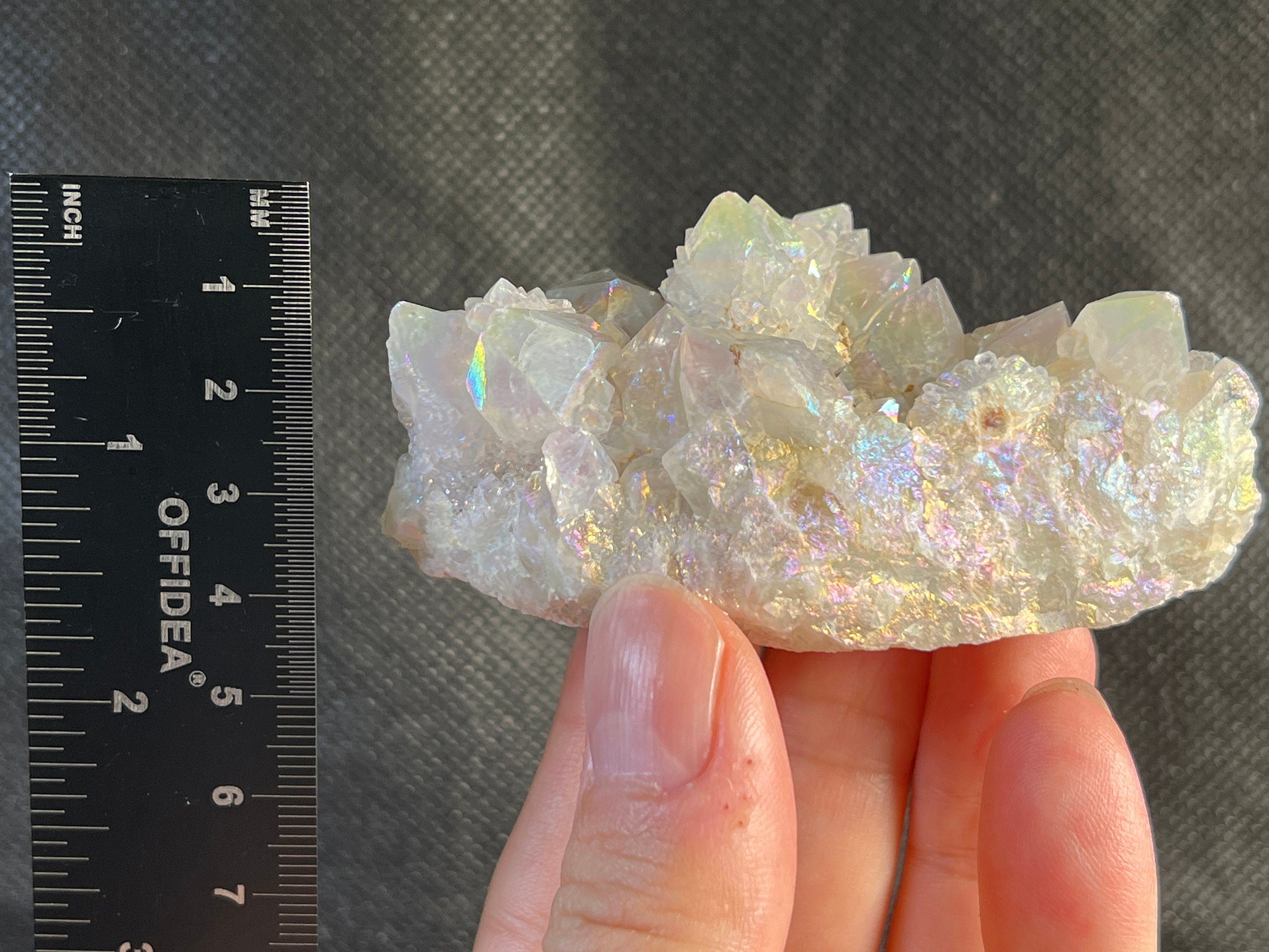 Angel AURA QUARTZ Crystal Cluster - Rainbow Quartz Crystal Healing Stone, Natural Spirit Quartz Cluster for Meditation, Reiki, Chakra Balancing | Home Decor, Office Desk Display, Gift for Crystal Lovers