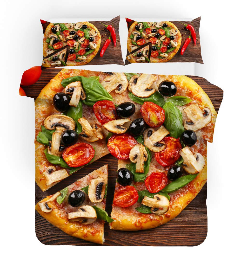 F FANAIJIA Pizza Print Duvet Cover Set - Food Themed Bedding for Queen, Twin, Full & King Size - Hamburger Design Luxury Bed Set (Comforter Not Included) | Perfect for Teen Rooms, Dorm Decor & Fun Themed Bedrooms