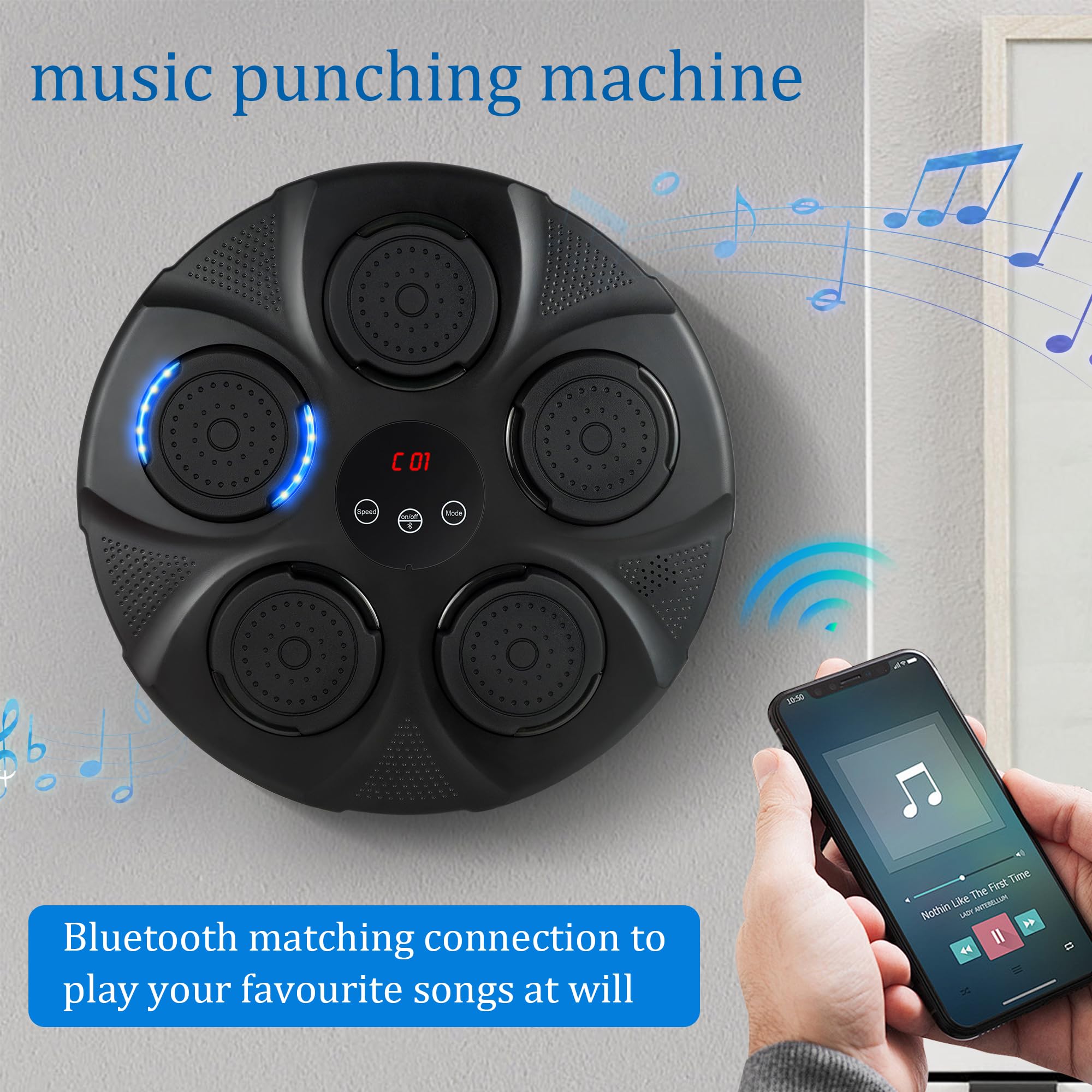 Smart Bluetooth Boxing Machine with LED Lights & Gloves - Multi-Mode Training Equipment for Kids & Adults - Perfect for Home Gym, Fitness Training & Stress Relief