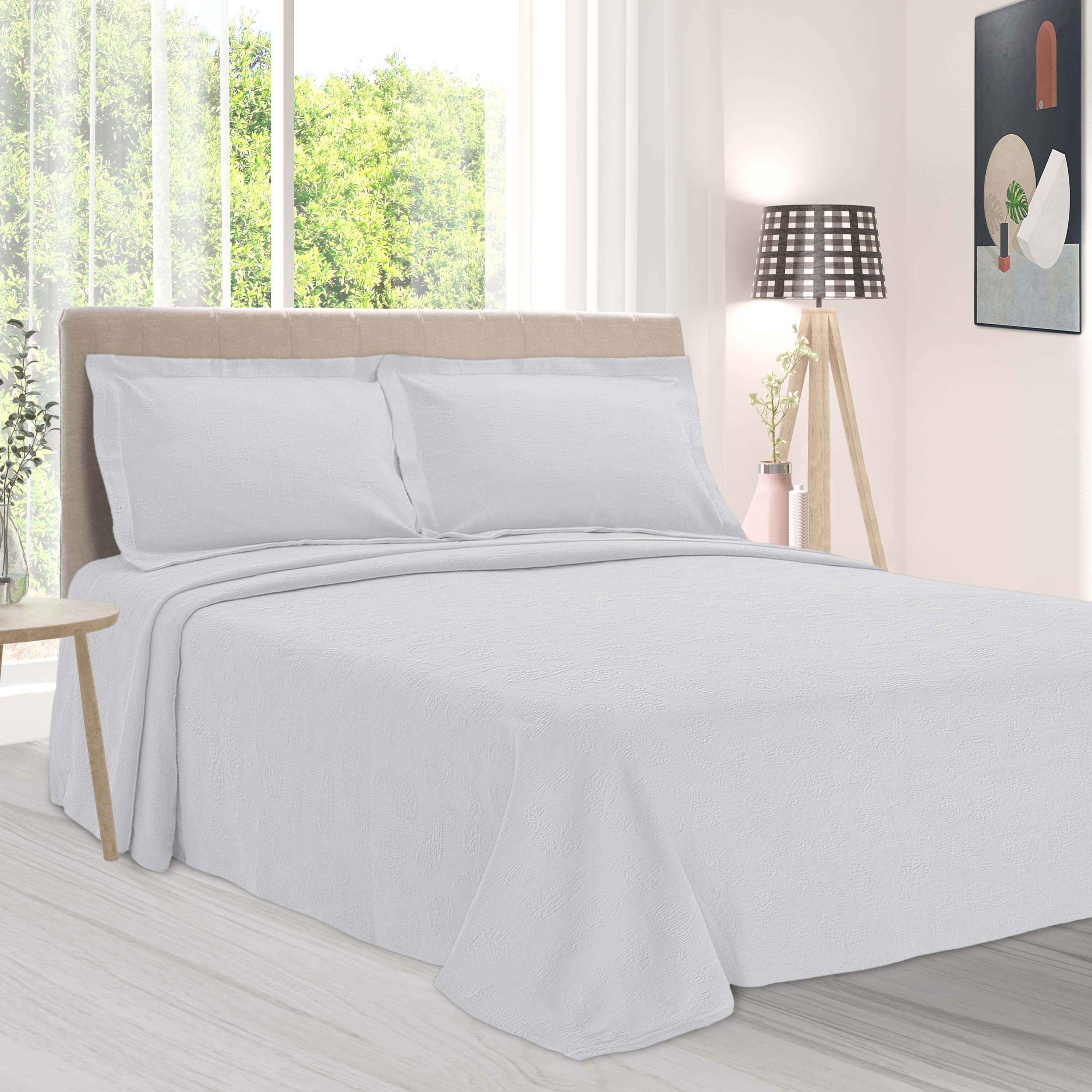 Jacquard Matelassé Paisley Floral Cotton Bedspread Set - Queen Size Luxury Bedding for Master Bedroom & Guest Room Decor