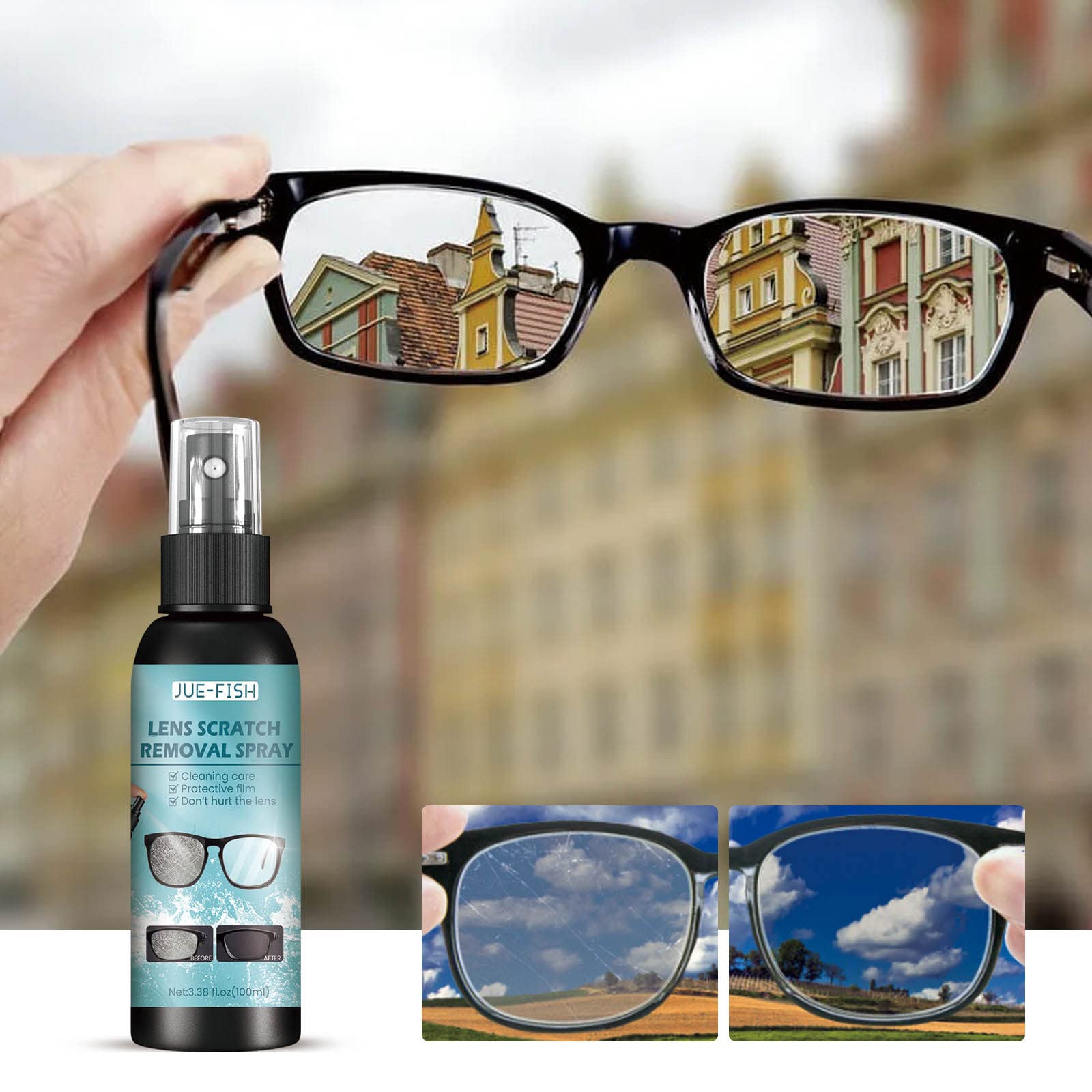 MORESEC Lens Scratch Removal Spray - Windshield & Eyeglass Repair Liquid, Scratch Remover for Glasses, Sunglasses & Screens - Perfect for Car Windshields, Phone Screens & Optical Lenses Cleaning