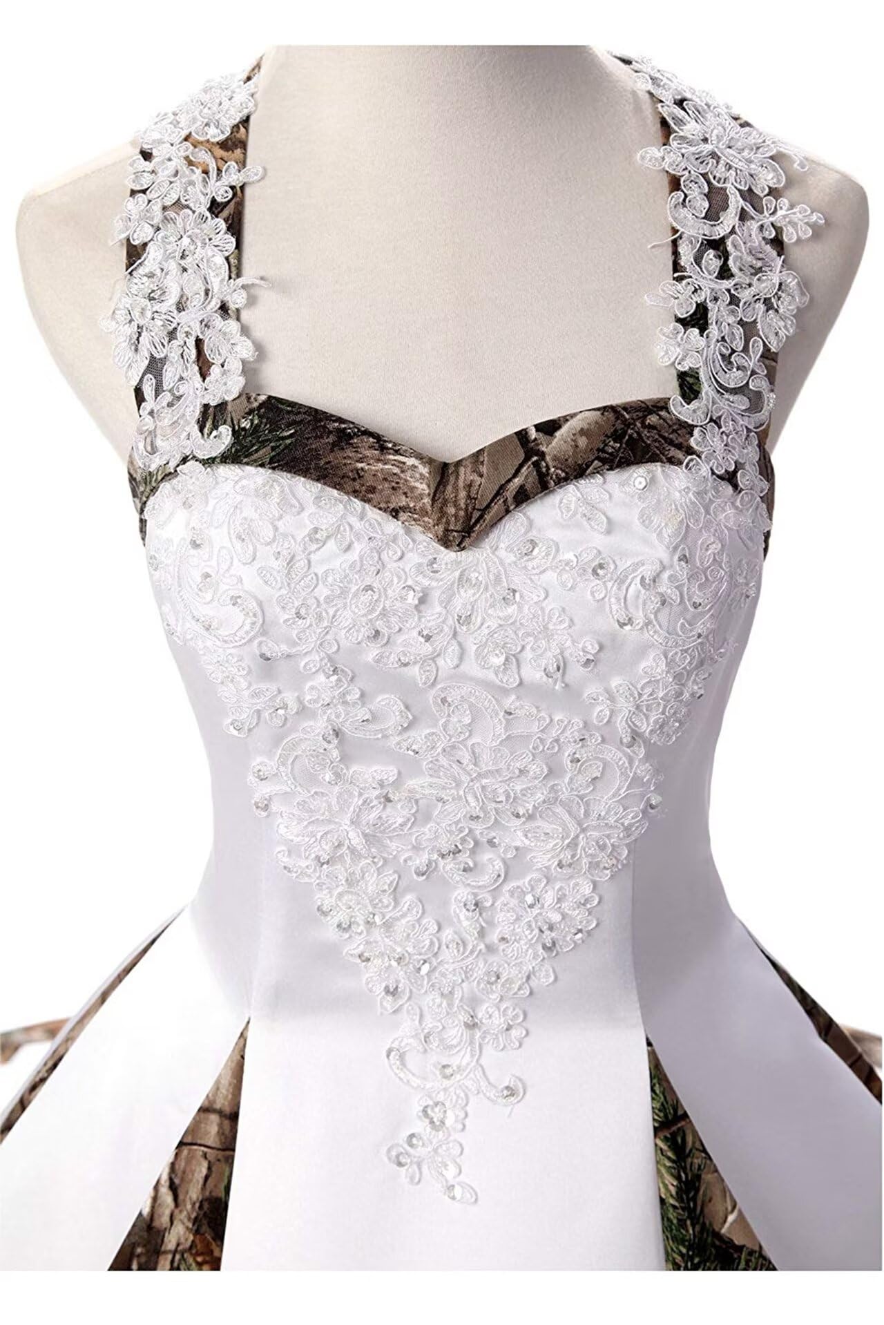ZVOCY Women's Camouflage Wedding Dress - Satin Camo Long Formal Gown for Brides - Elegant White Wedding Gown for Outdoor, Military-Themed, and Unique Ceremonies