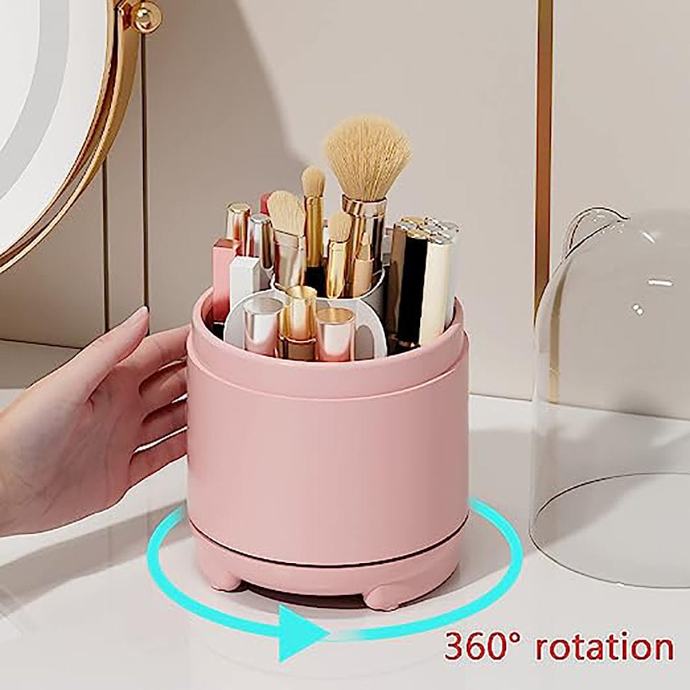 360° Rotating Transparent Makeup Brush Organizer - Dust Proof Cosmetic Storage Box for Brushes & Beauty Tools (White) | Perfect for Vanity, Bathroom & Travel Organization