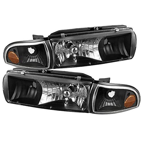 Carpartsinnovate For Chevy 91-96 Caprice 94-96 Impala Black Headlights & Corner Turn Signal Lamps Pair - Replacement Headlight Assembly for Improved Night Visibility & Style Upgrade