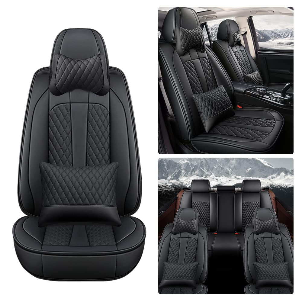 Premium Leather Car Seat Covers for GMC Terrain - Waterproof, Scratch-Resistant, Non-Slip Seat Protectors with Airbag Compatibility (Full Set, Black) - Perfect for SUV Protection & Long Road Trips