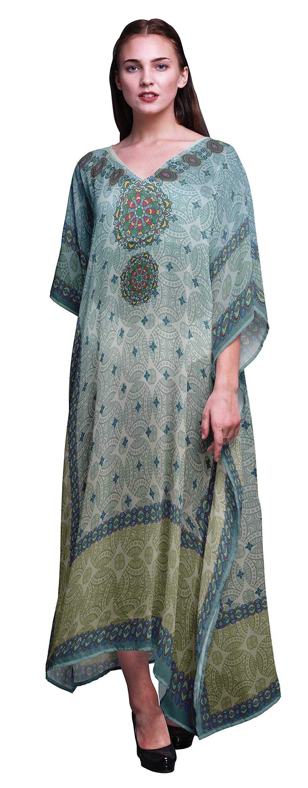 Stylish Floral Ethnic Beach Kaftan - Women's Bikini Cover Up Maxi Dress Long Caftan for Summer Vacation, Pool Party & Boho Fashion