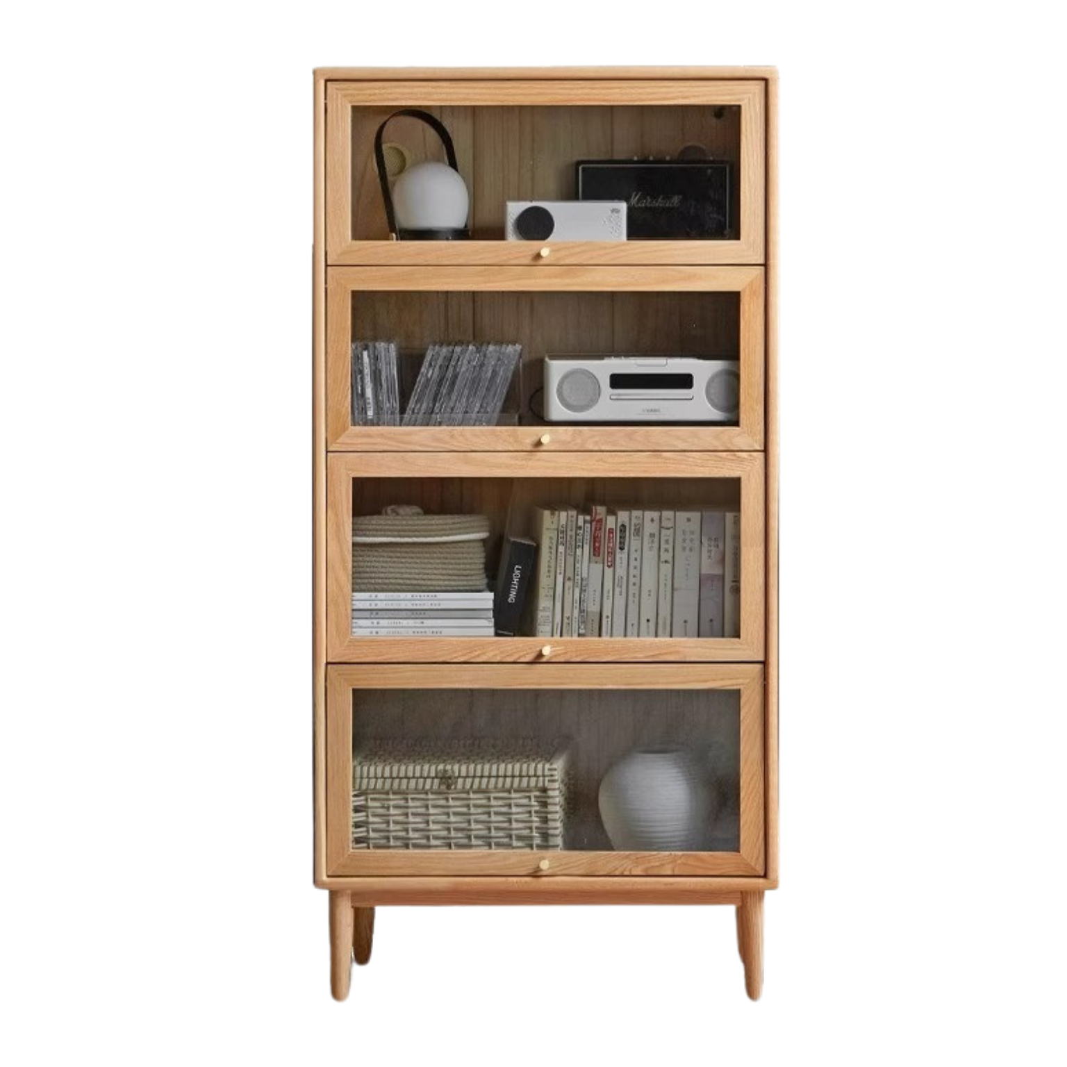 29.5x12.6x59.1 inch / 75x32x150 сm / Natural Wood Color / Small bookcase with glass door