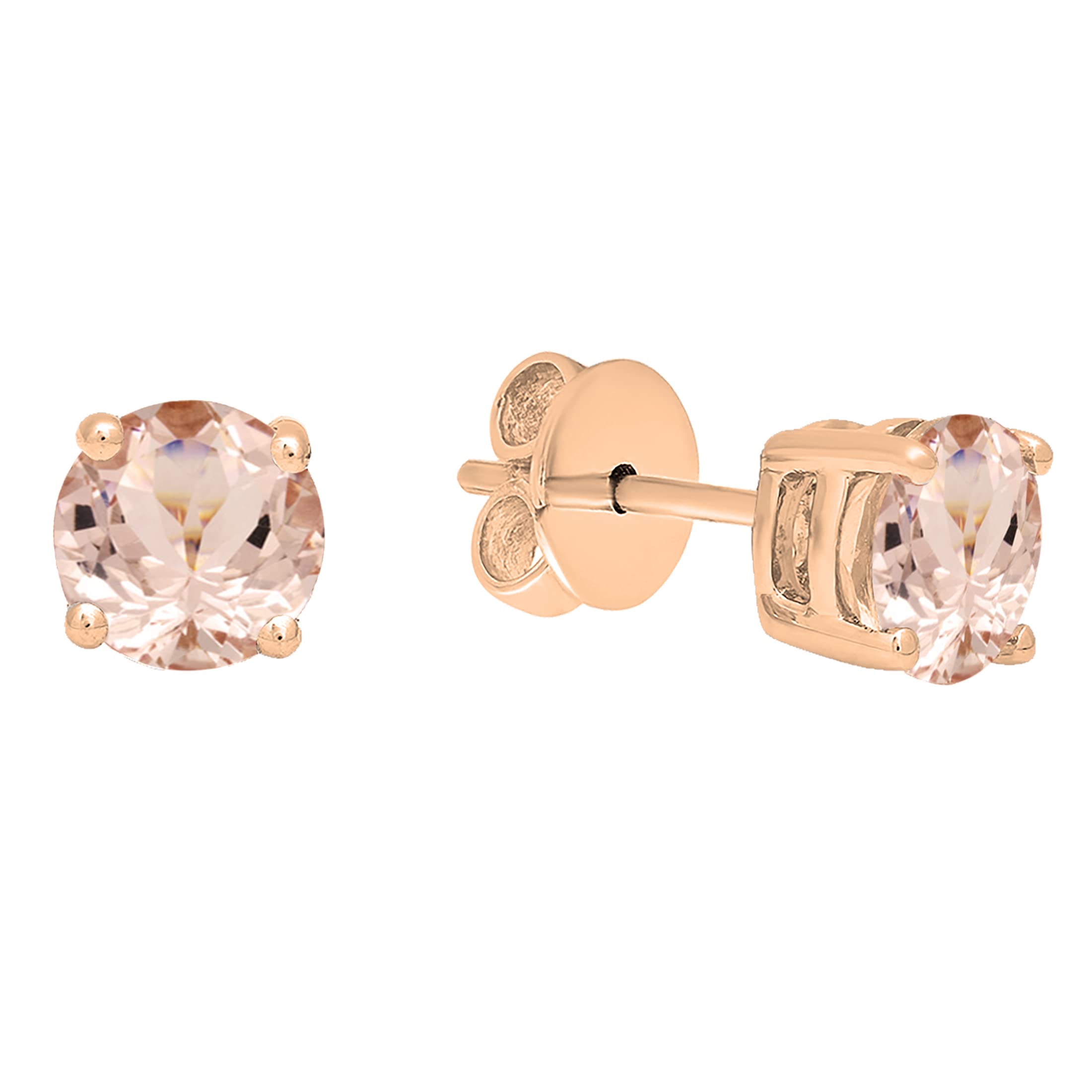 10K Solid Gold Round Morganite Stud Earrings for Women - Dazzlingrock Collection | Elegant Solitaire Jewelry for Weddings, Anniversaries & Special Occasions
