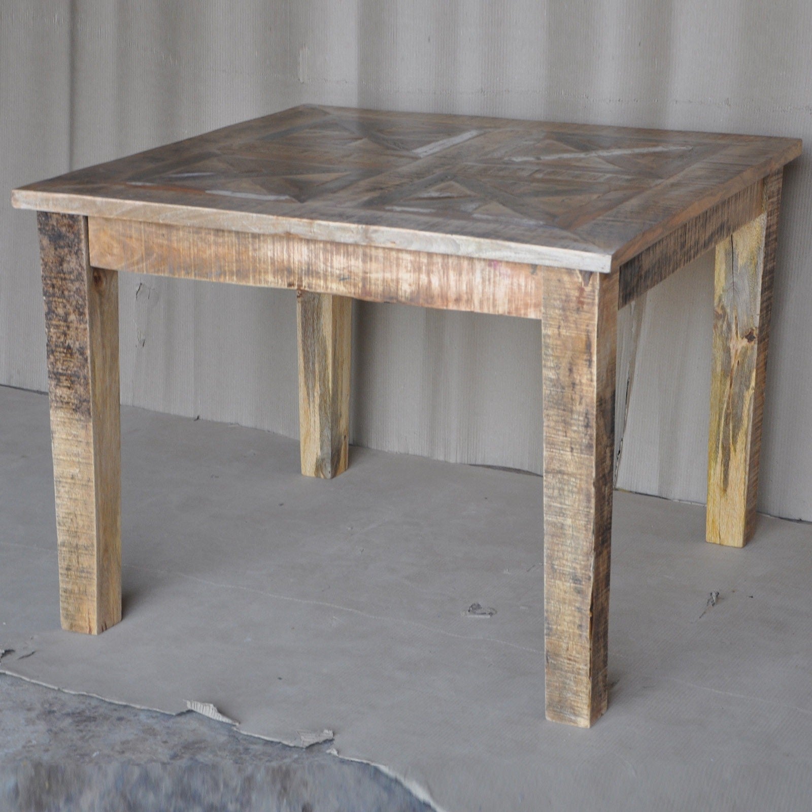 Reclaimed Wood & Mango Wood Square Dining Table - 4 to 8 Seater - Natural Finish - 90cm to 100cm - Perfect for Farmhouse, Rustic & Modern Dining Rooms