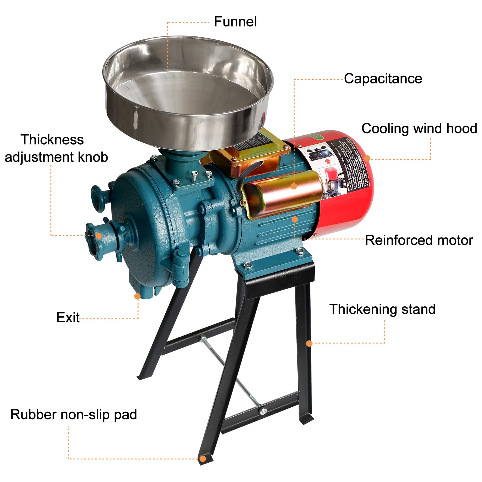 MOPHOTO 3000W Electric Grain Grinder Mill for Corn, Rice, Wheat & Dry Cereals - Powder Machine with Funnel, 110V - Perfect for Home Baking, Coffee Grinding & Healthy Meal Prep