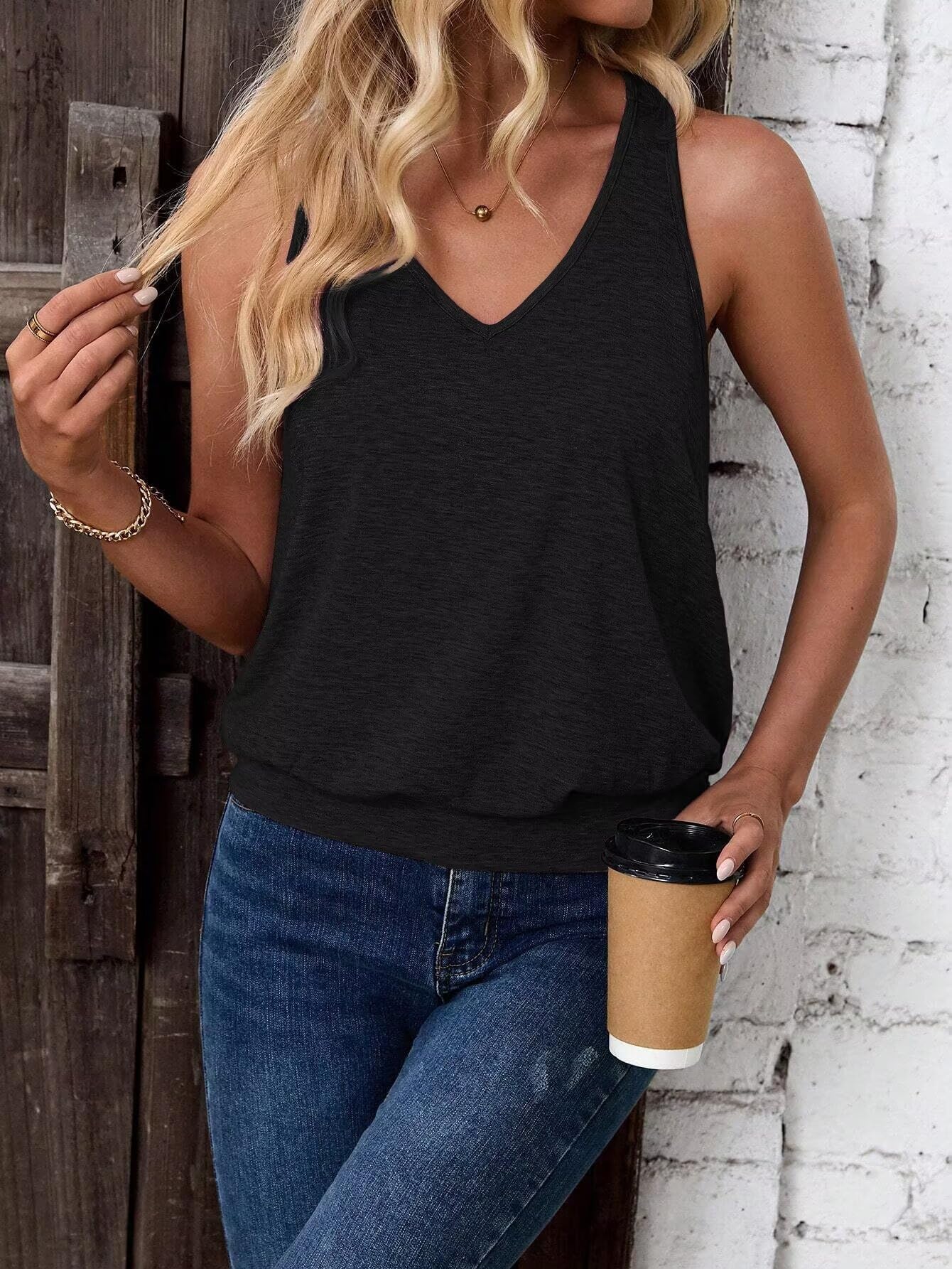 2 Pack Women's 2025 Trendy V-Neck Tank Tops - Banded Sleeveless Cami Shirts for Spring & Summer | Casual Loose Fit Basic Tops for Everyday Wear, Beach Outings & Layering