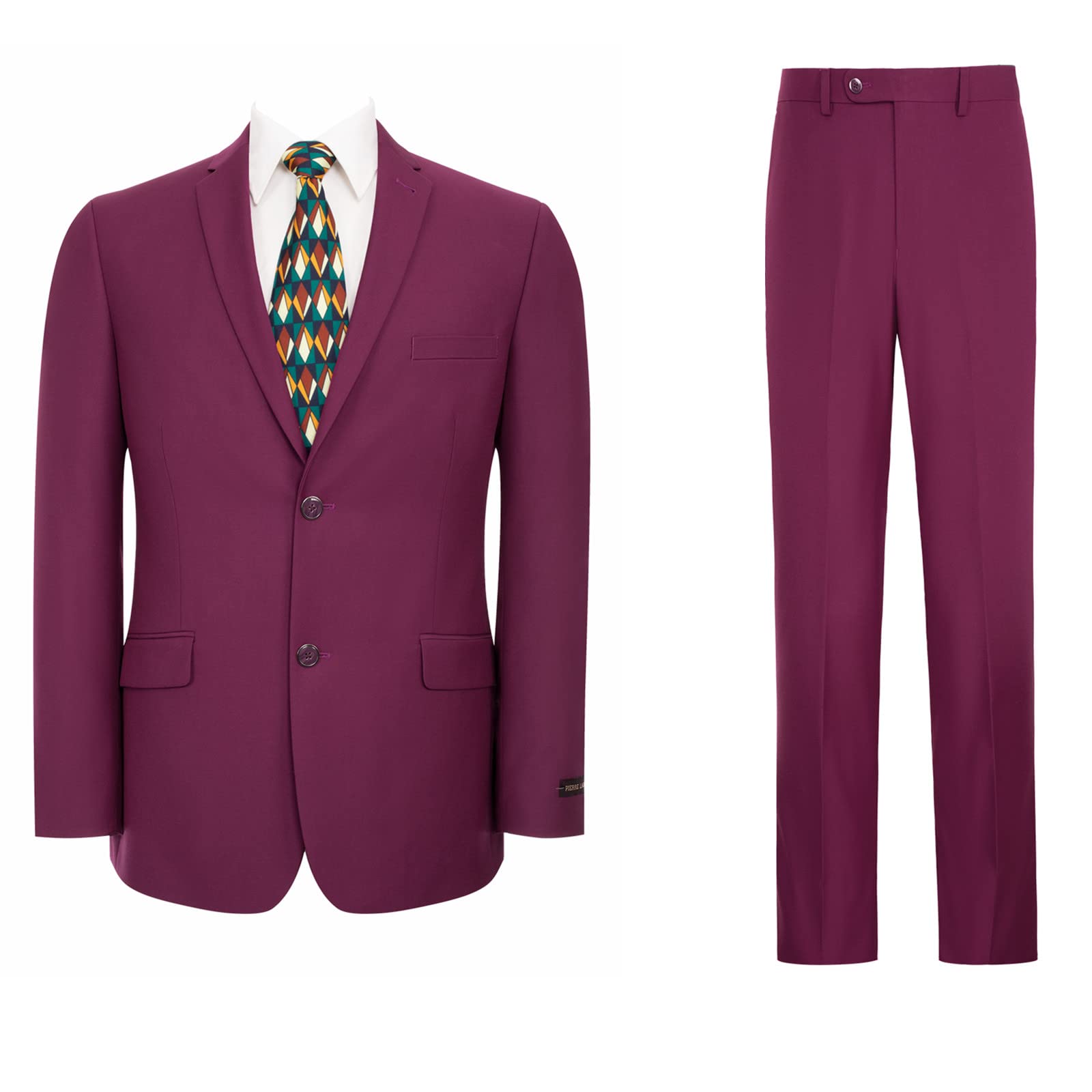 Teemlanny Men's Slim Fit 2-Piece Suit Set - Solid Color Business Casual Blazer & Pants with 2-Button Jacket | Perfect for Office, Wedding & Formal Events