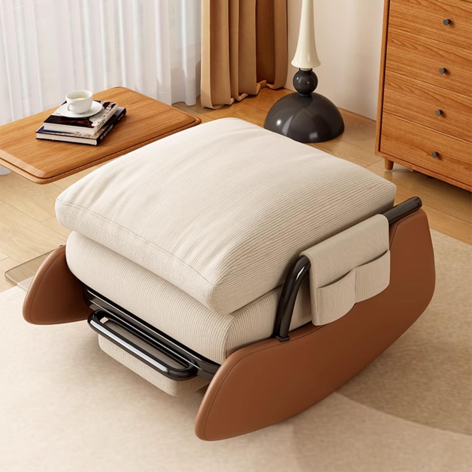 Adjustable Upholstered Glider Rocking Chair with Padded Cushion & High Backrest - Nursery Breastfeeding Chair with Storage Bag for Living Room, Bedroom, Balcony - Perfect for Nursing Moms, Relaxation & Small Space Living