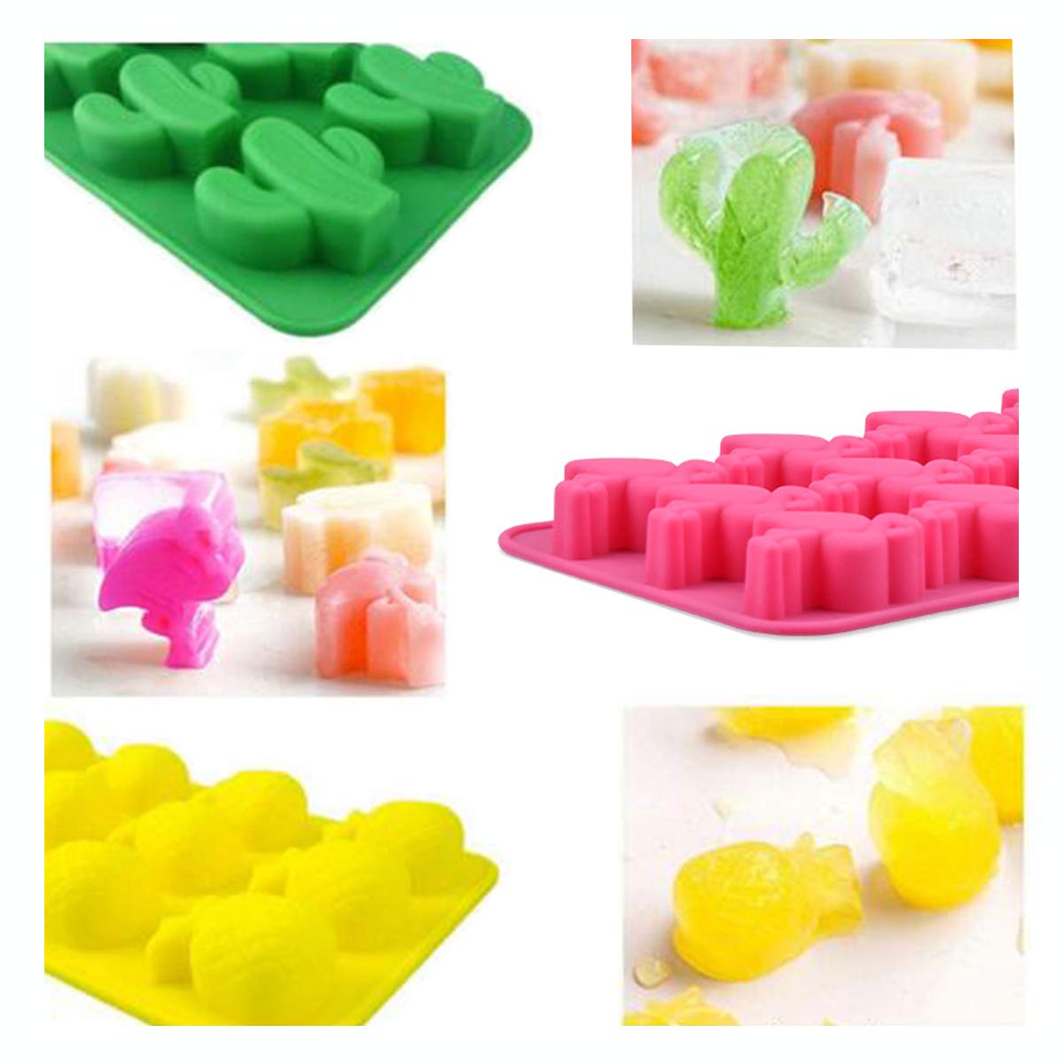 Premium Silicone Candy Molds & Ice Cube Trays Set - Cactus, Flamingo, Coconut Tree & Pineapple Shapes for Chocolate, Jelly, Soap Making - Includes 2 Droppers (4-Pack, Multicolor) - Perfect for DIY Desserts, Party Favors & Home Crafts
